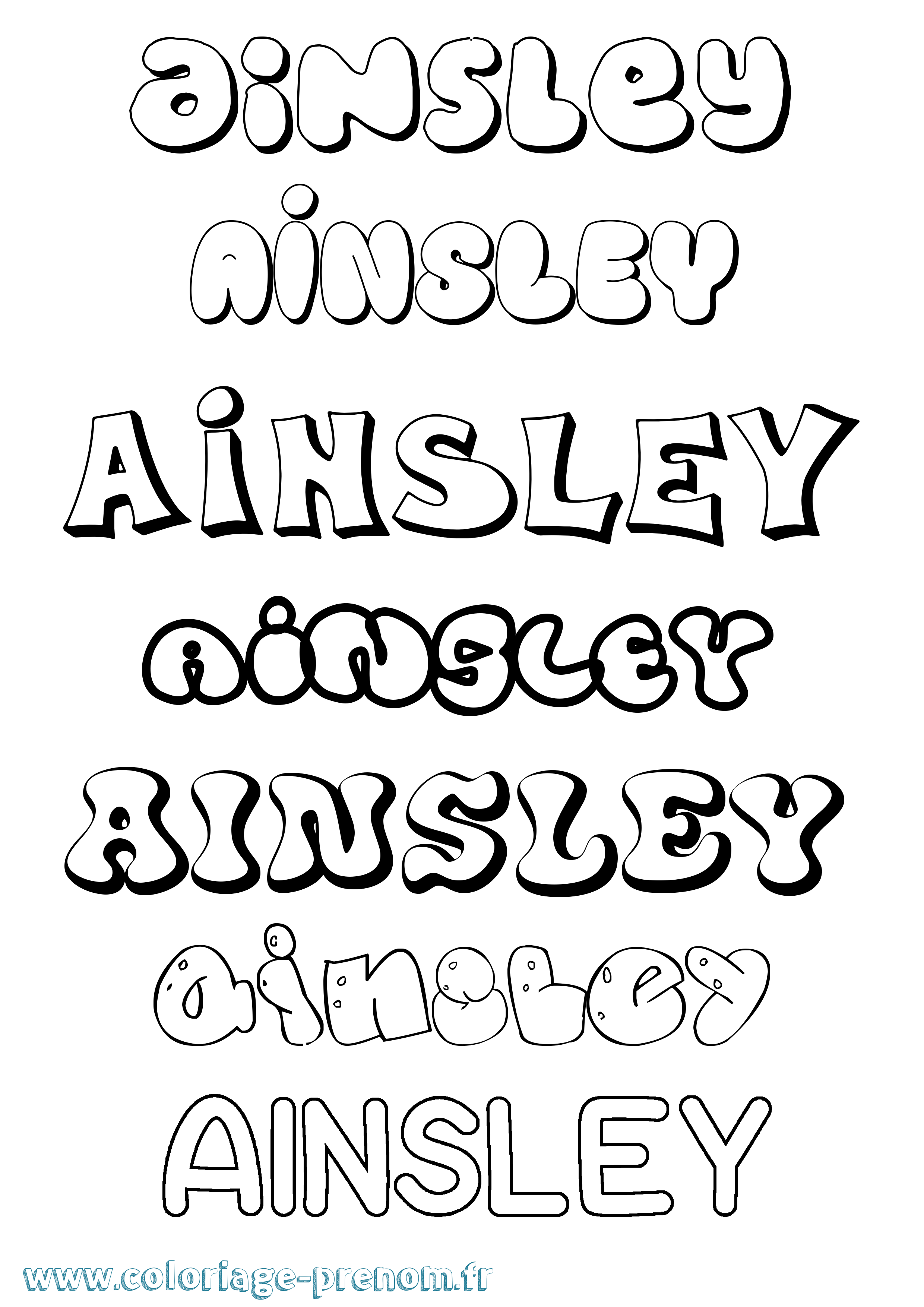 Coloriage prénom Ainsley Bubble