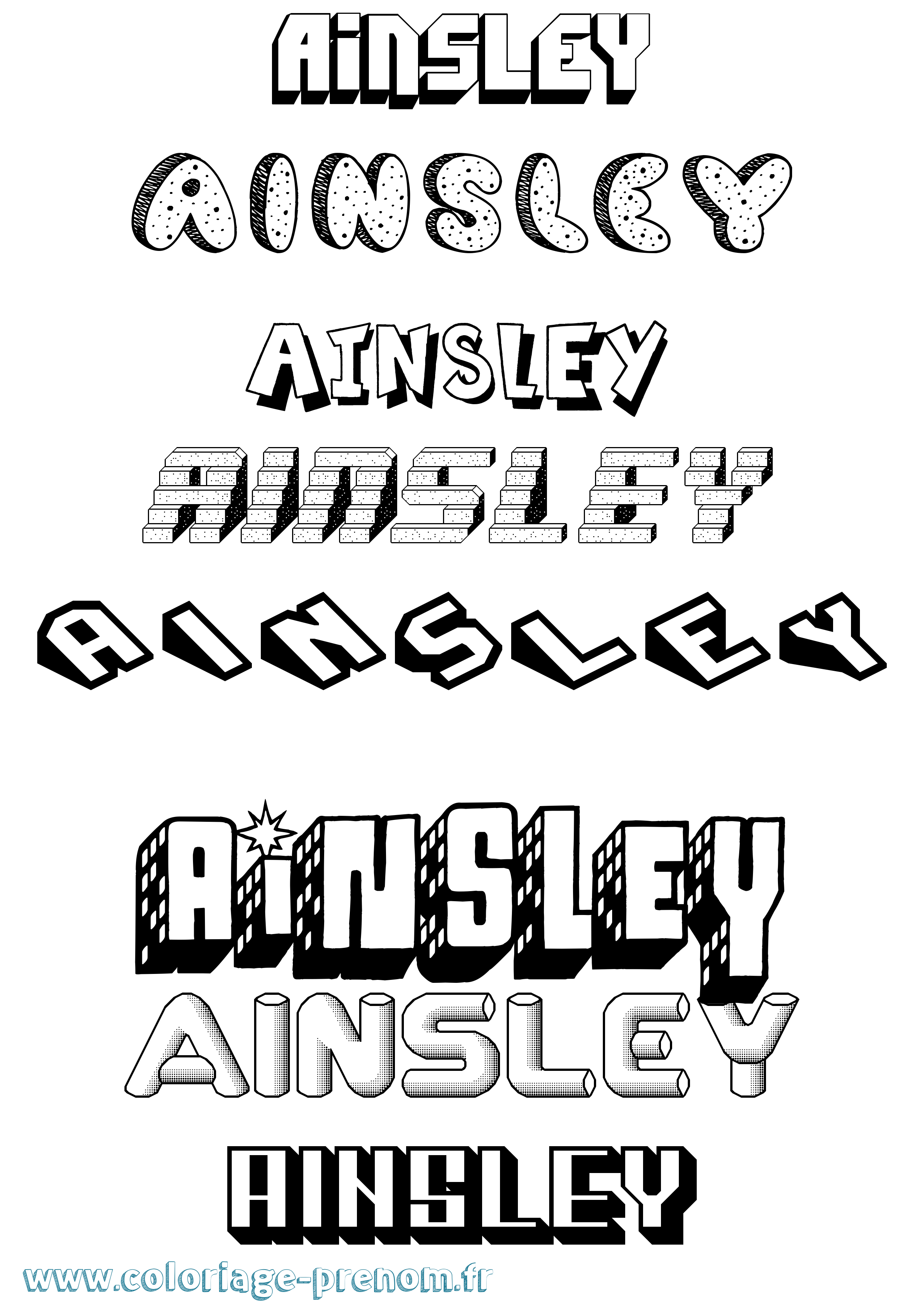 Coloriage prénom Ainsley Effet 3D