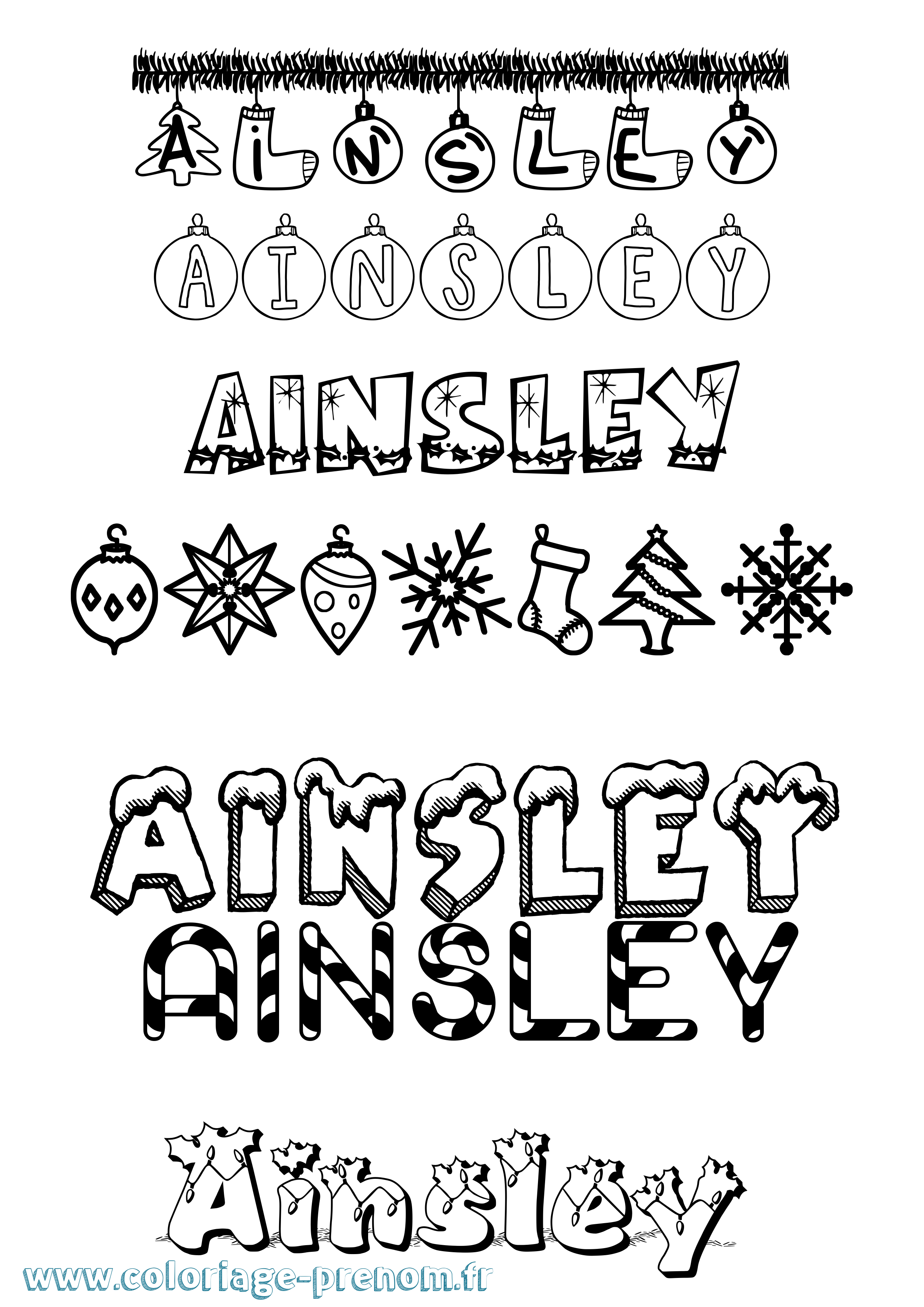 Coloriage prénom Ainsley Noël