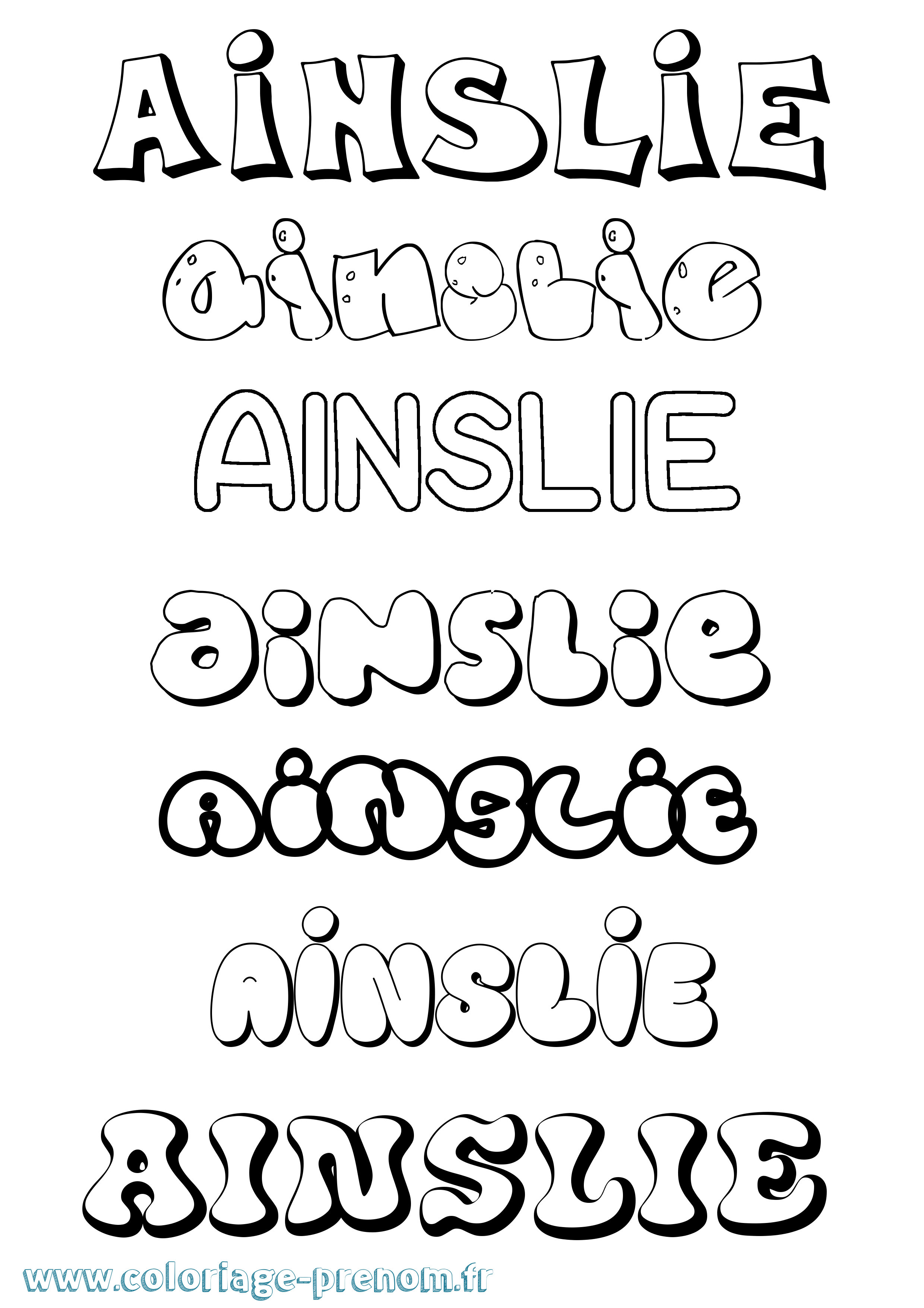 Coloriage prénom Ainslie Bubble