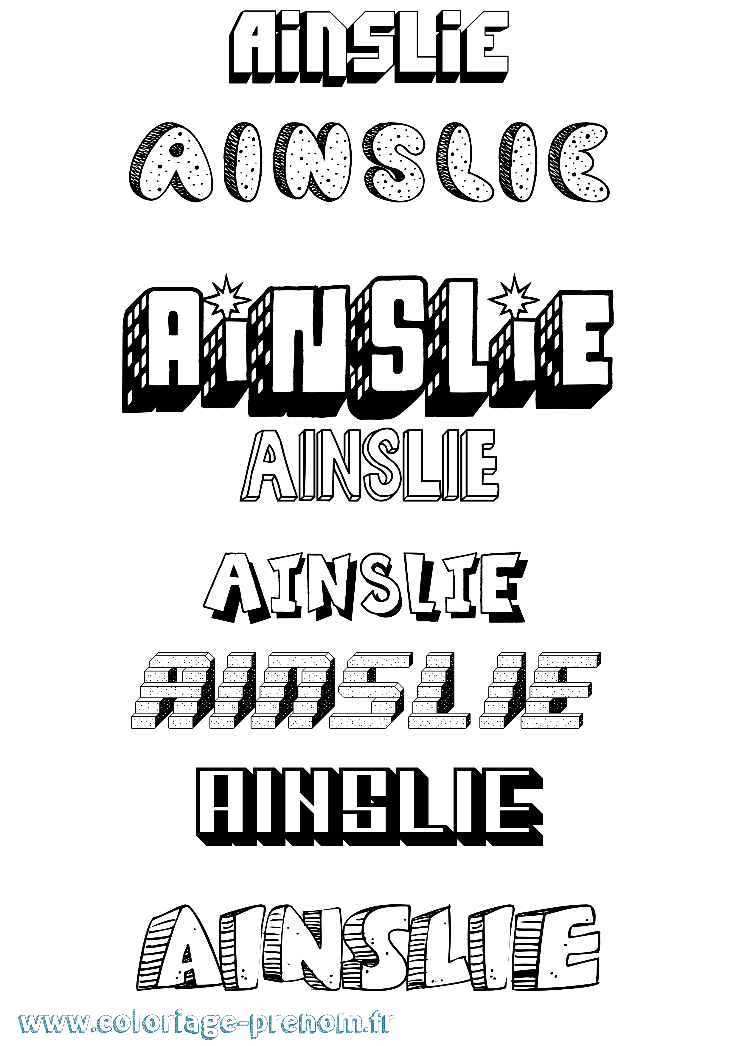 Coloriage Ainslie Effet 3D Coloriage prénom Ainslie Effet 3D