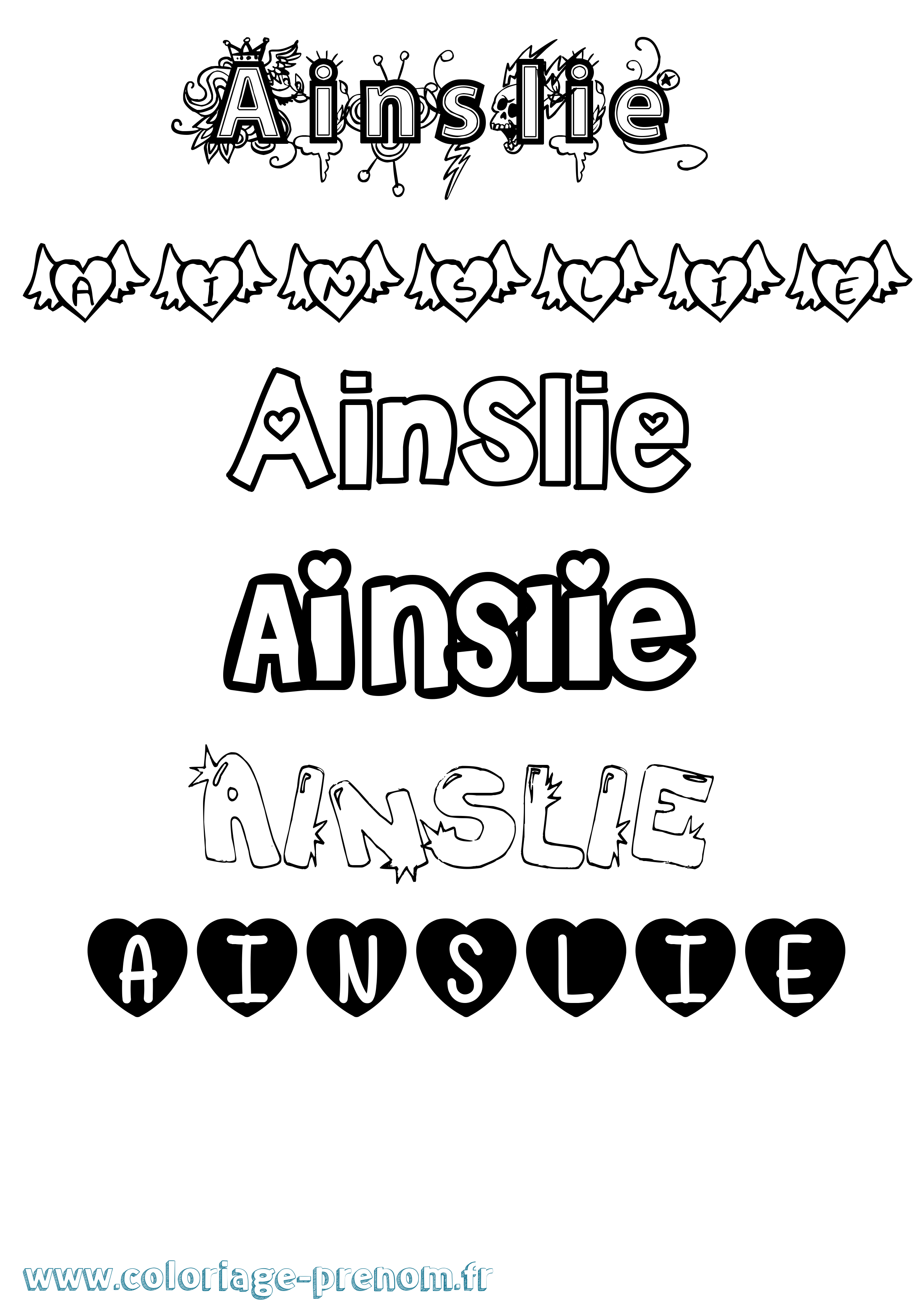 Coloriage Ainslie Girly Coloriage prénom Ainslie Girly