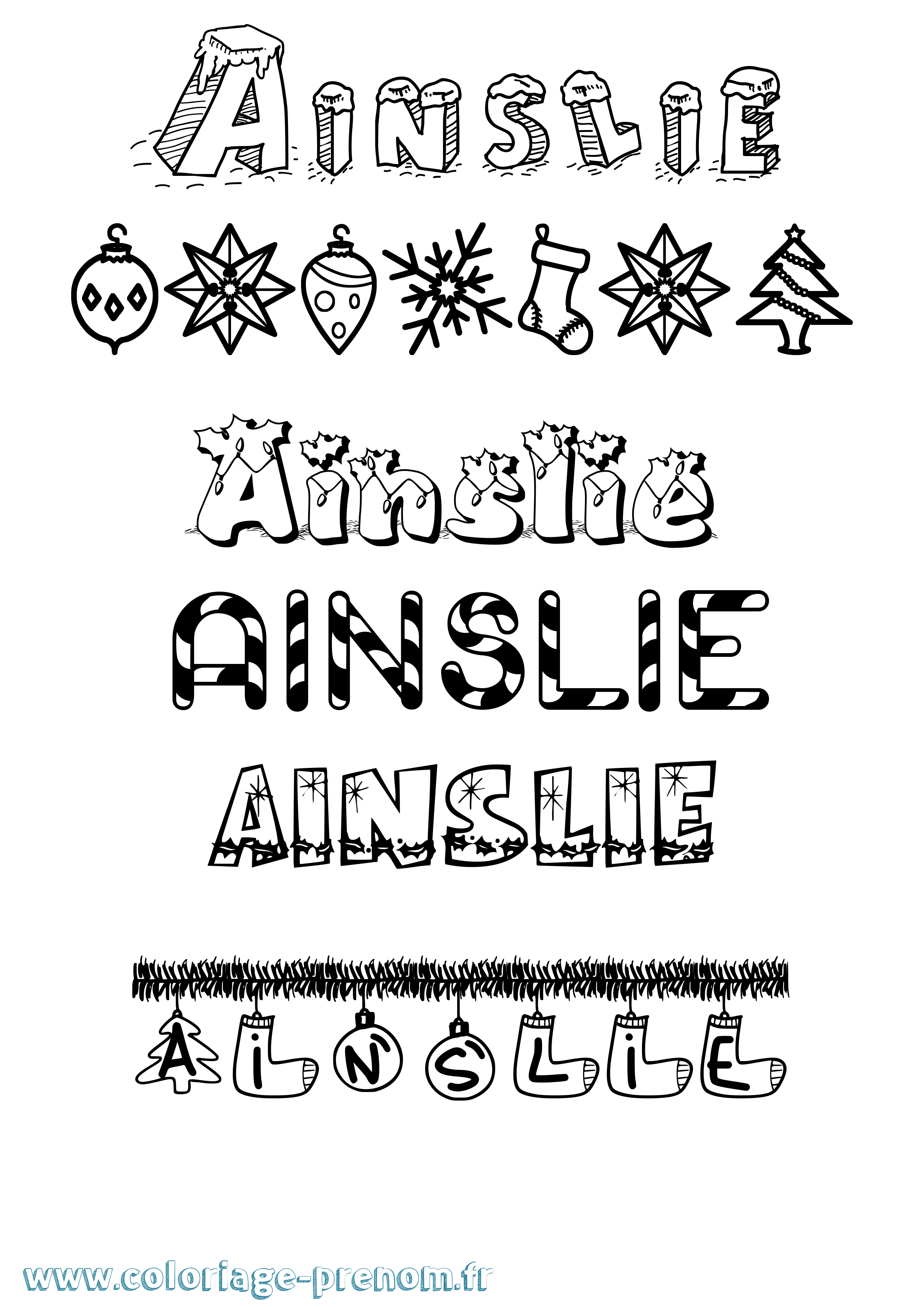 Coloriage Ainslie Noël Coloriage prénom Ainslie Noël