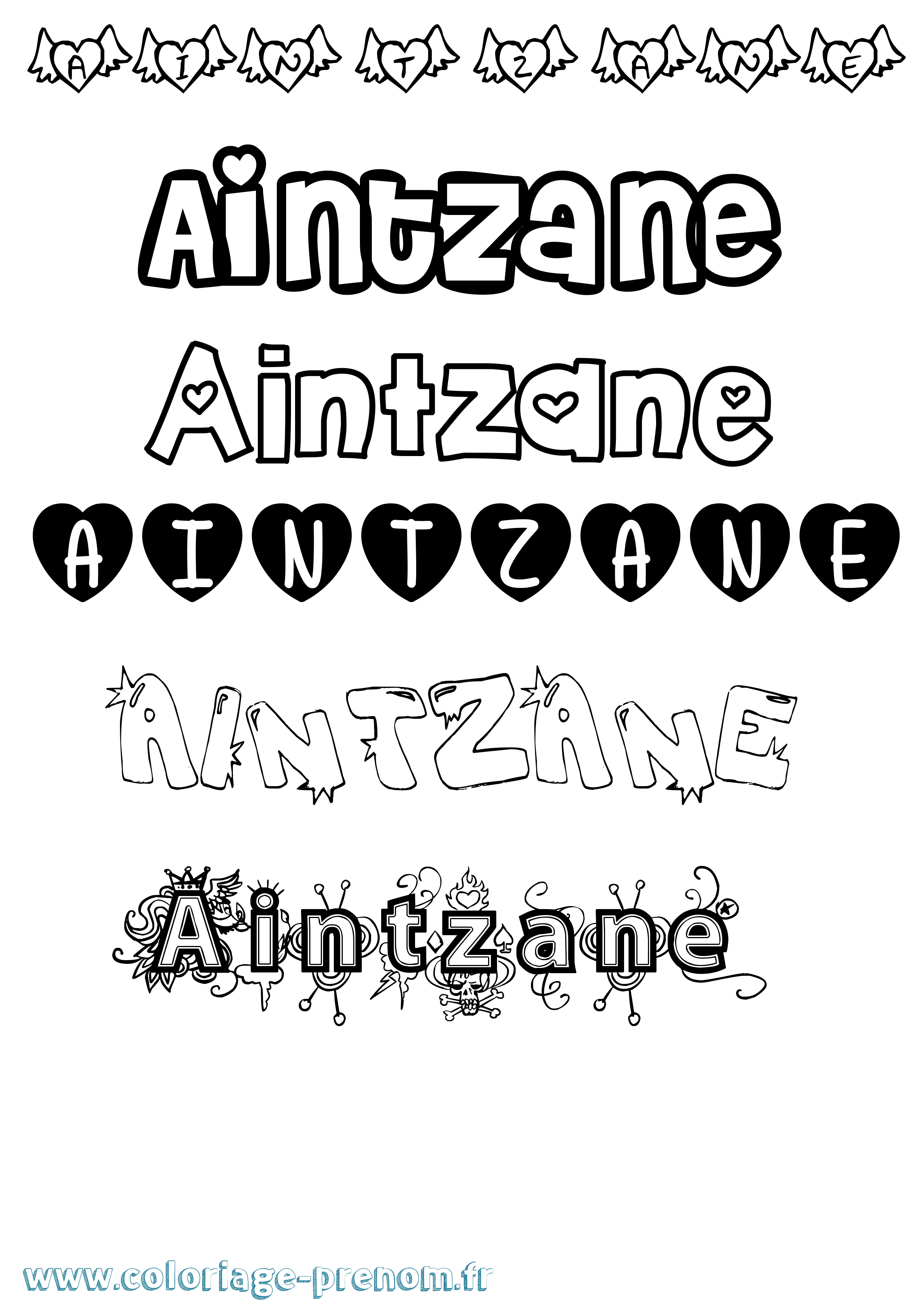 Coloriage prénom Aintzane Girly
