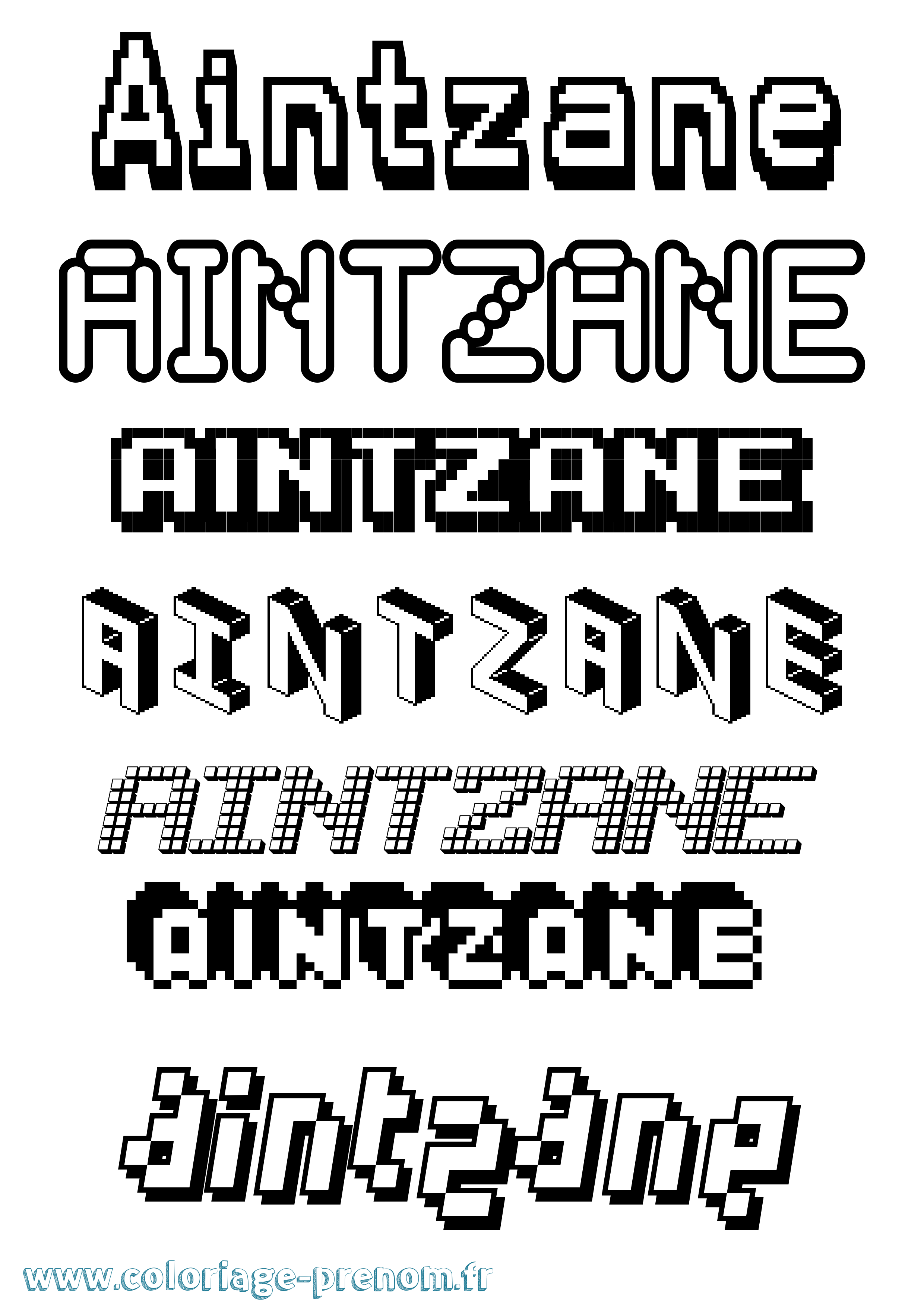 Coloriage prénom Aintzane Pixel