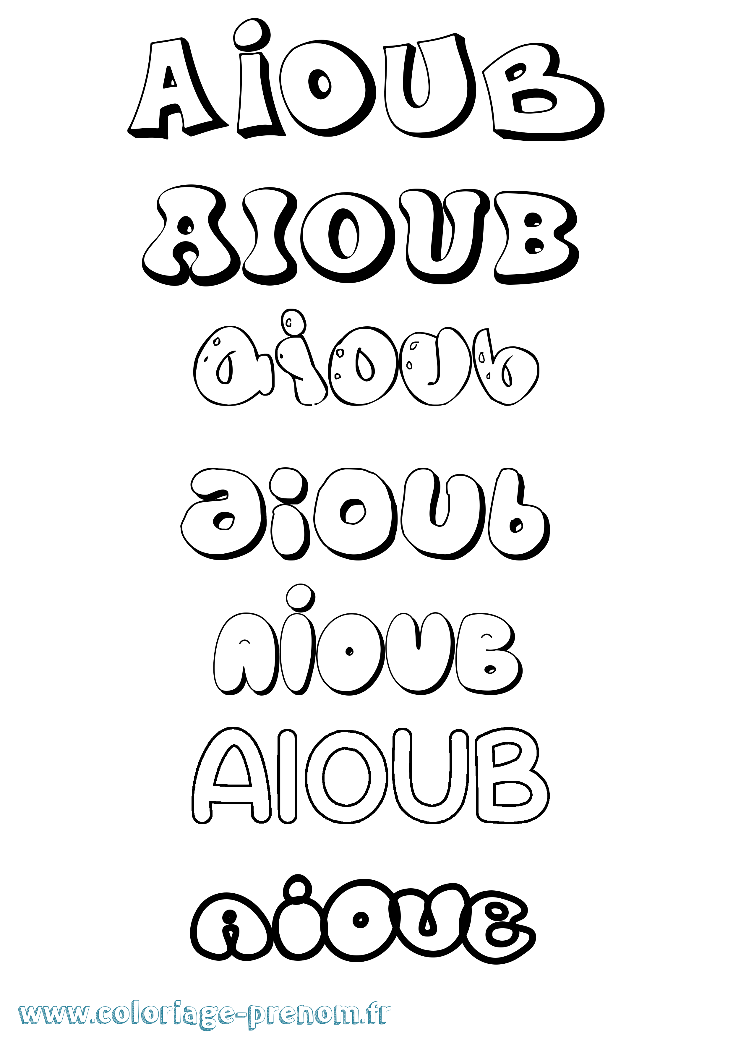 Coloriage prénom Aioub Bubble