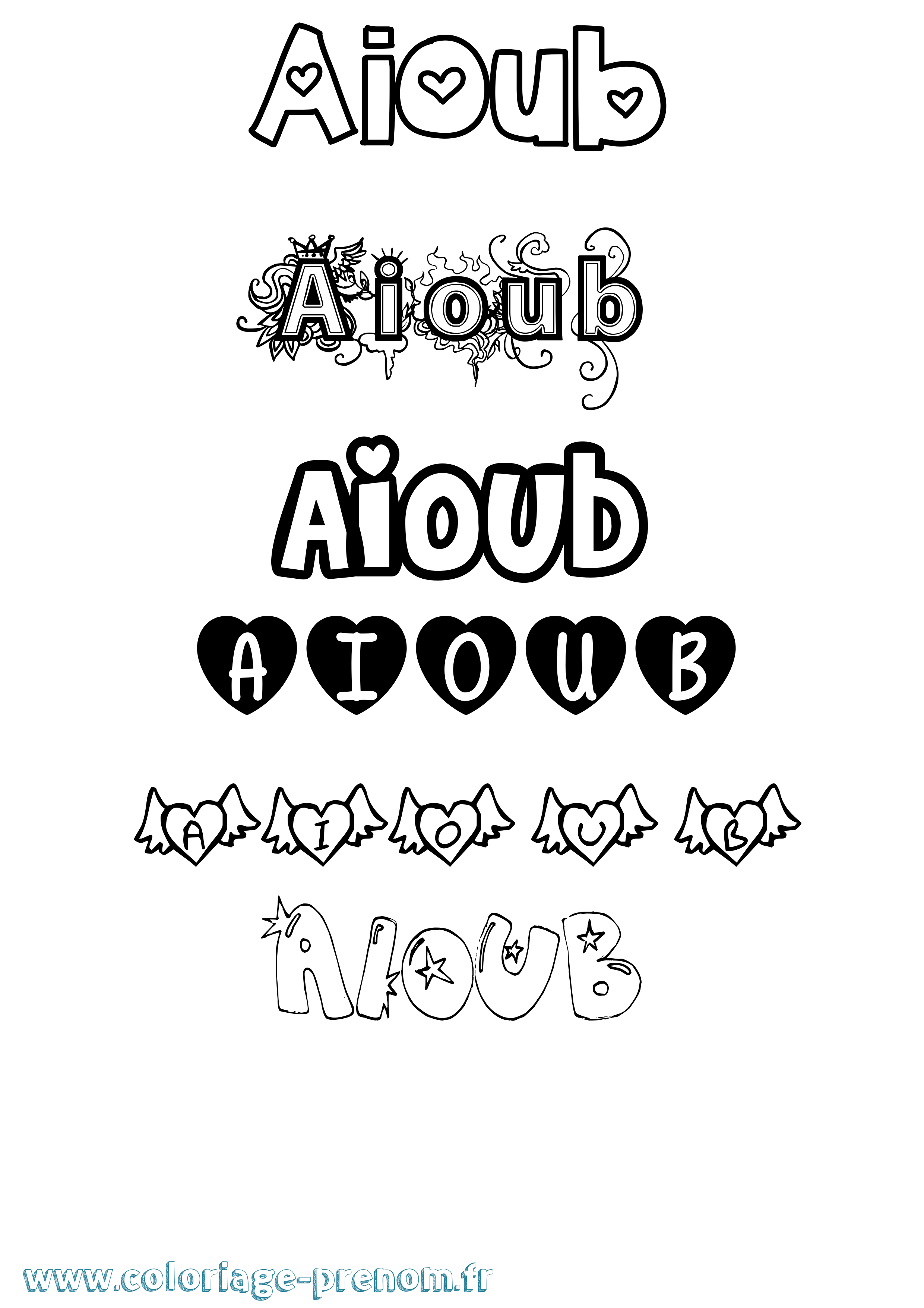Coloriage prénom Aioub Girly