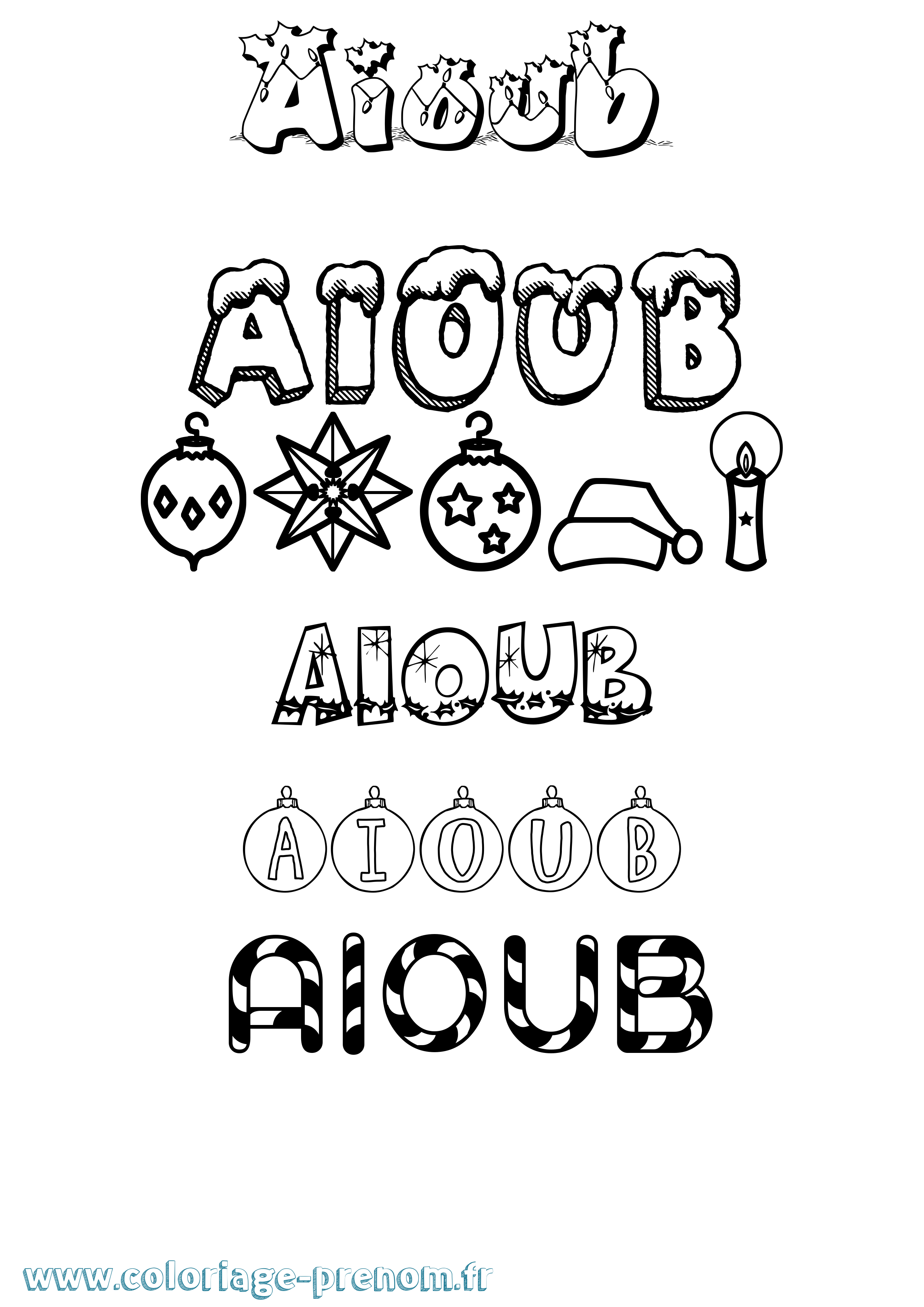 Coloriage prénom Aioub Noël