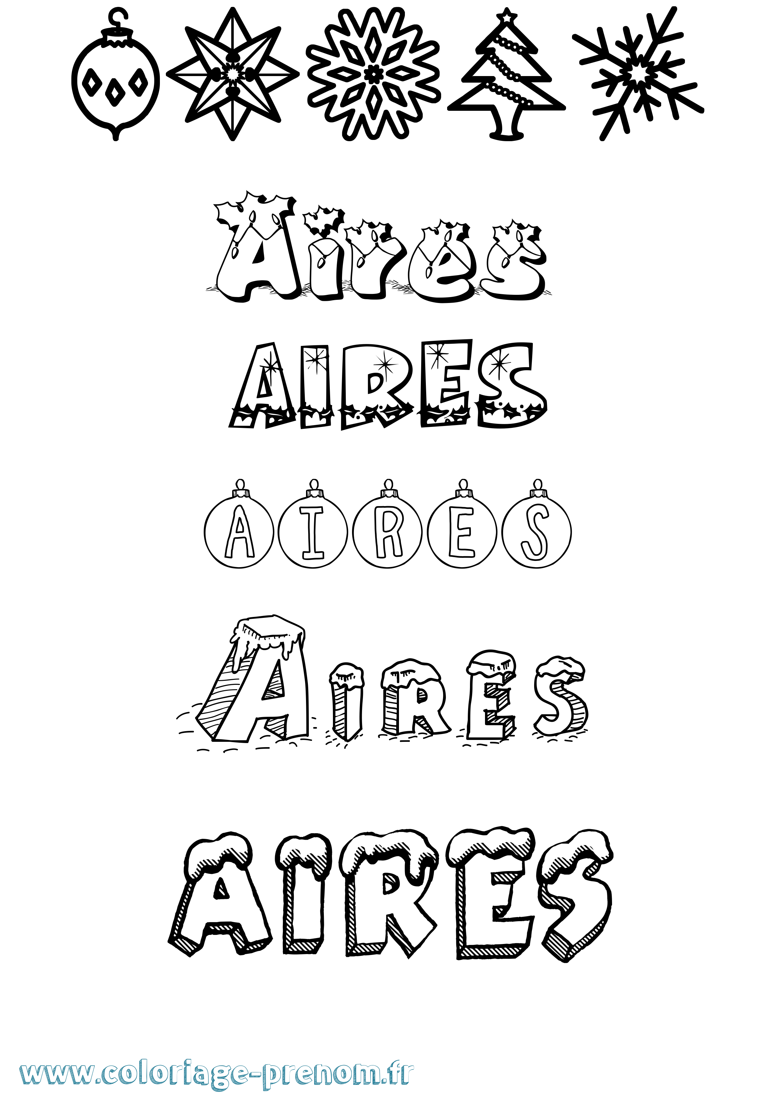 Coloriage prénom Aires Noël