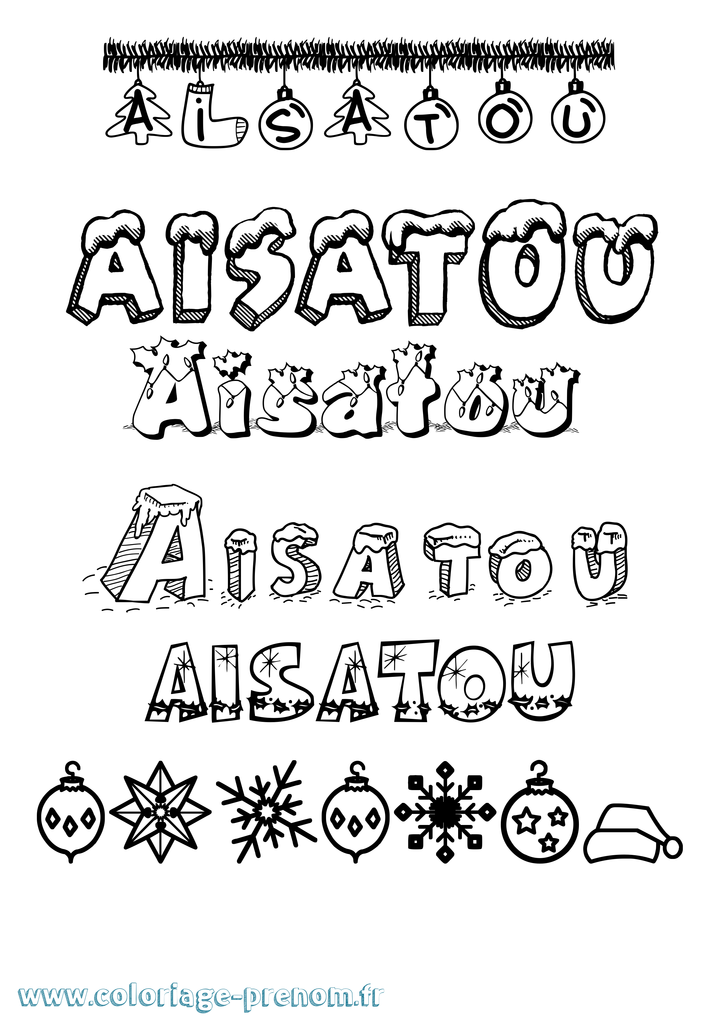 Coloriage prénom Aisatou Noël