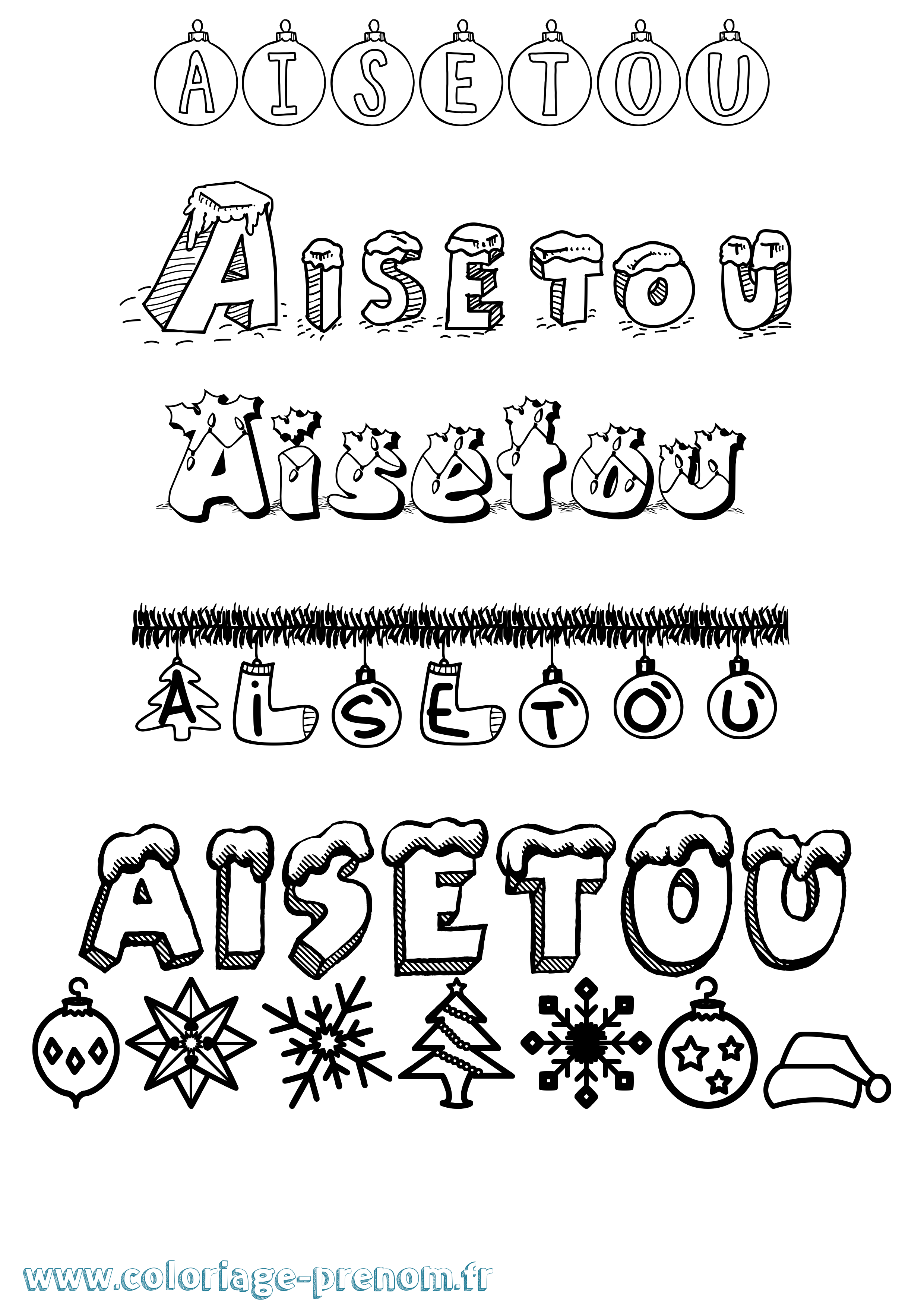 Coloriage prénom Aisetou Noël