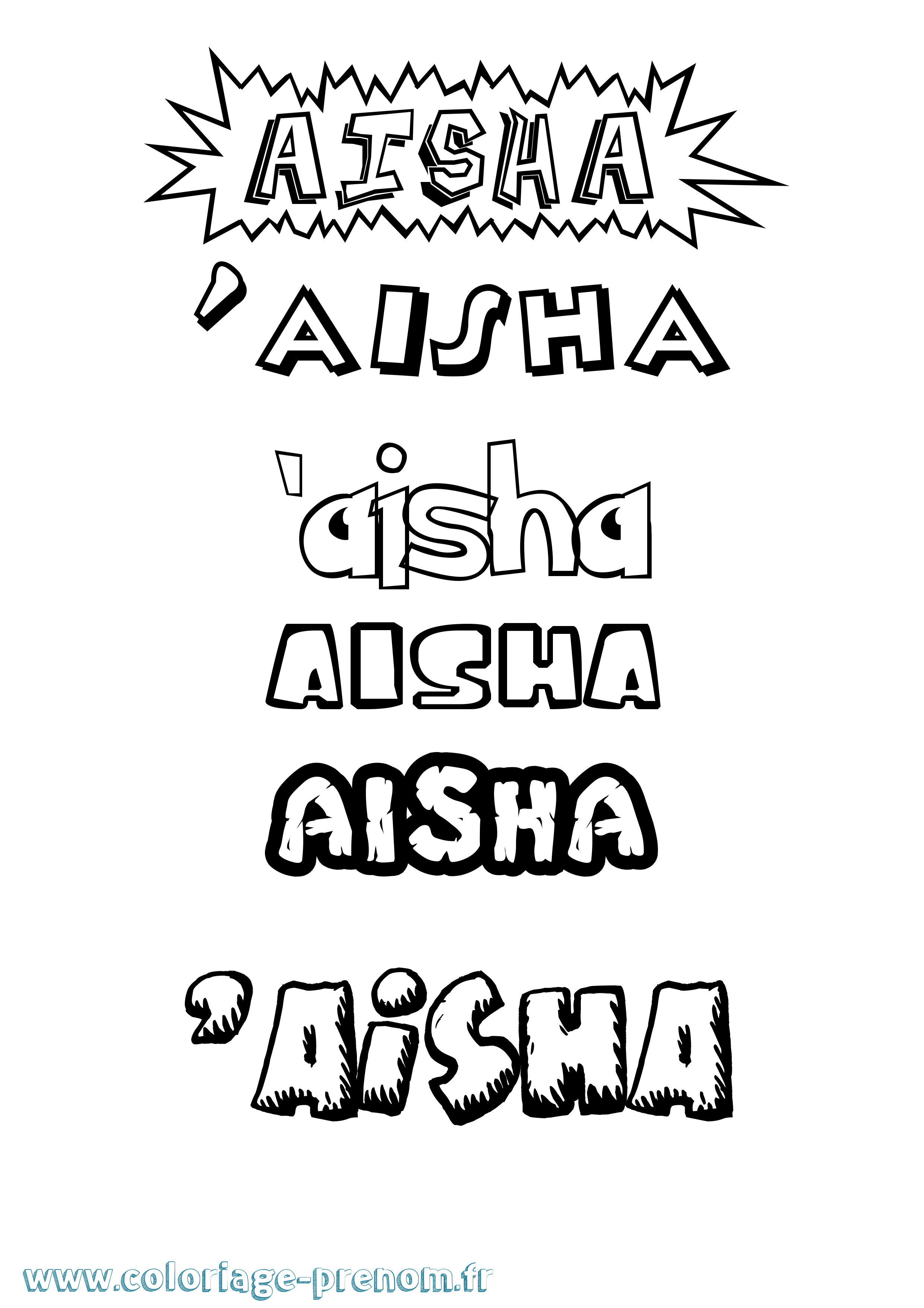 Coloriage prénom 'Aisha Dessin Animé
