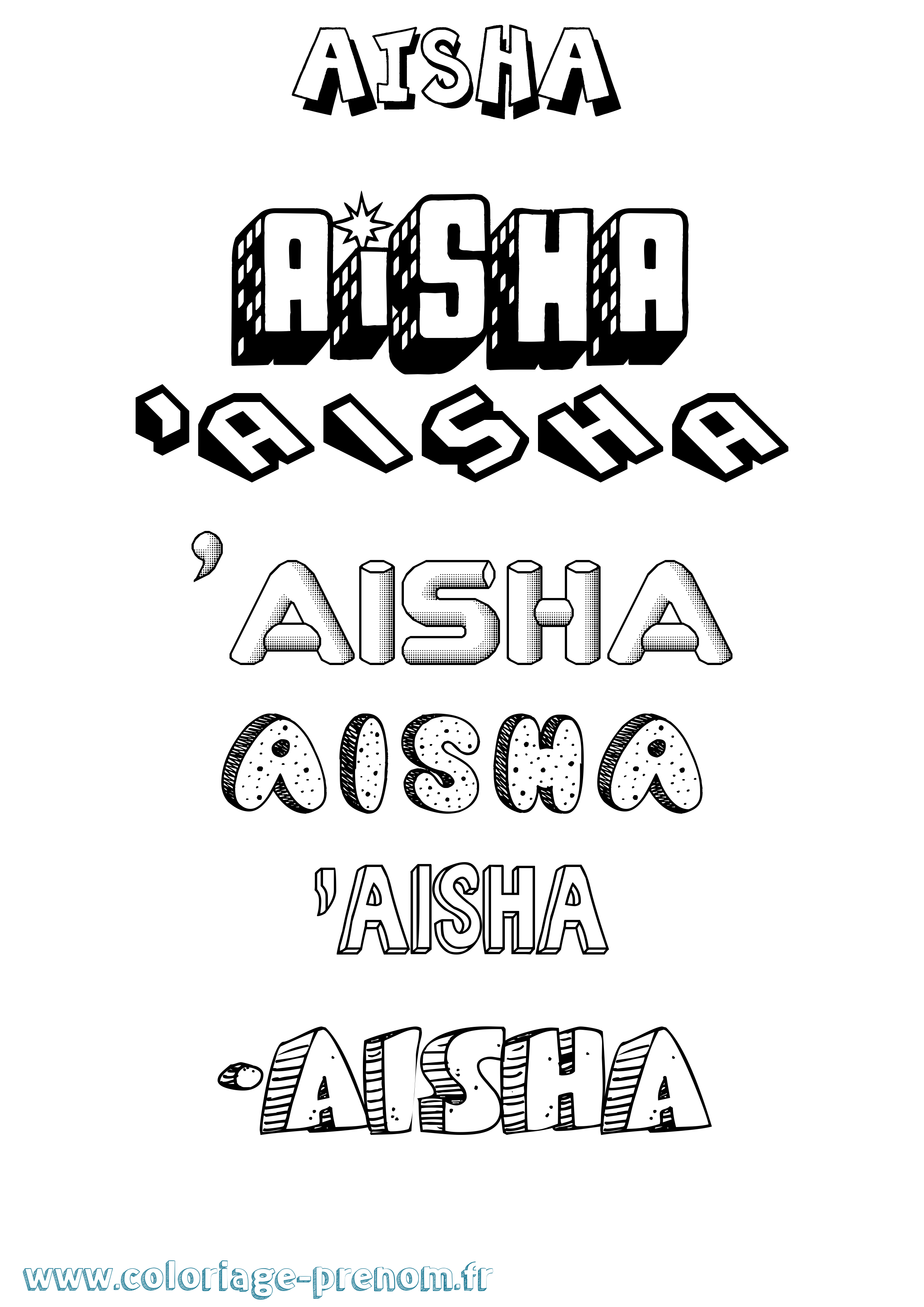 Coloriage prénom 'Aisha Effet 3D