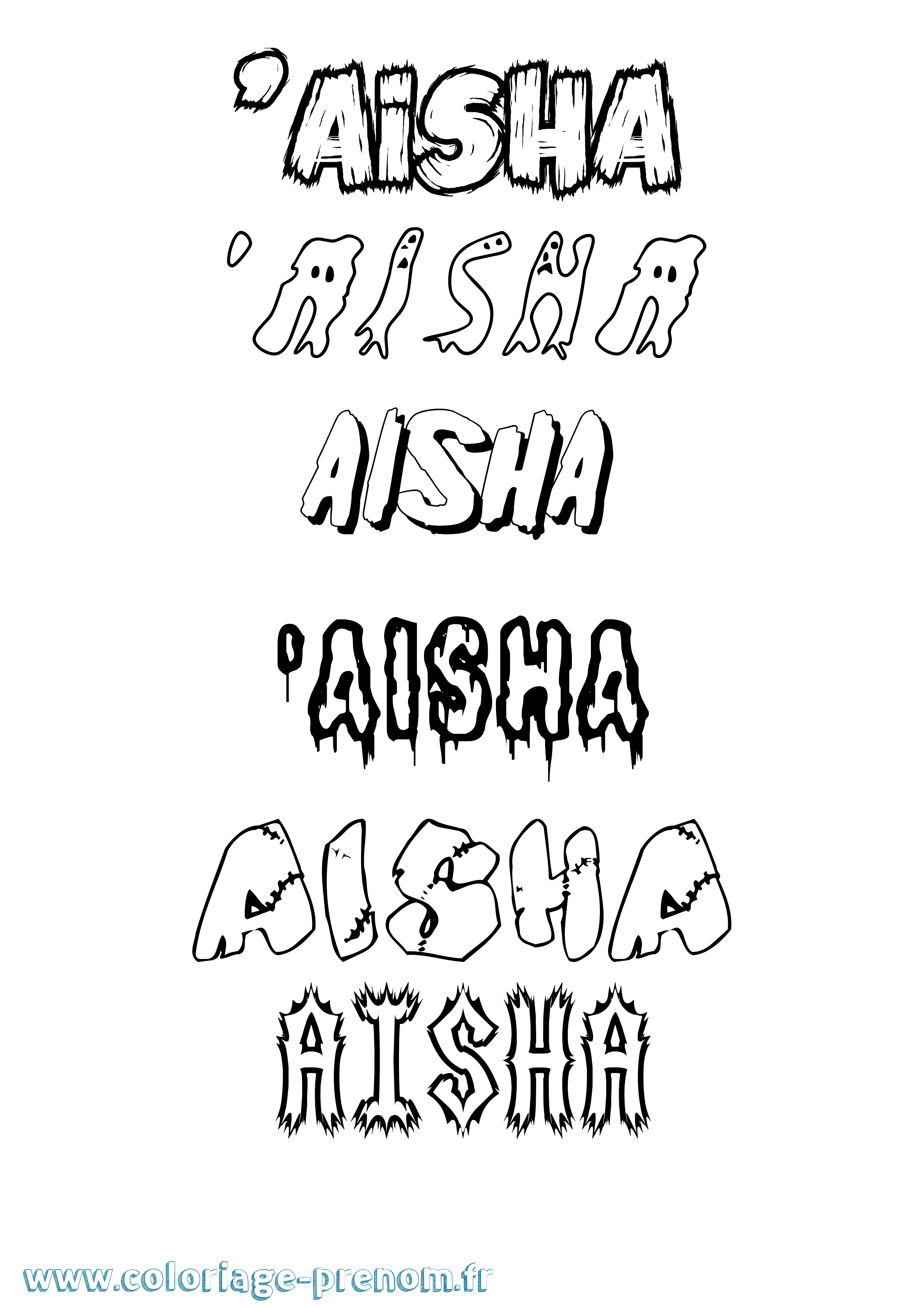 Coloriage prénom 'Aisha Frisson