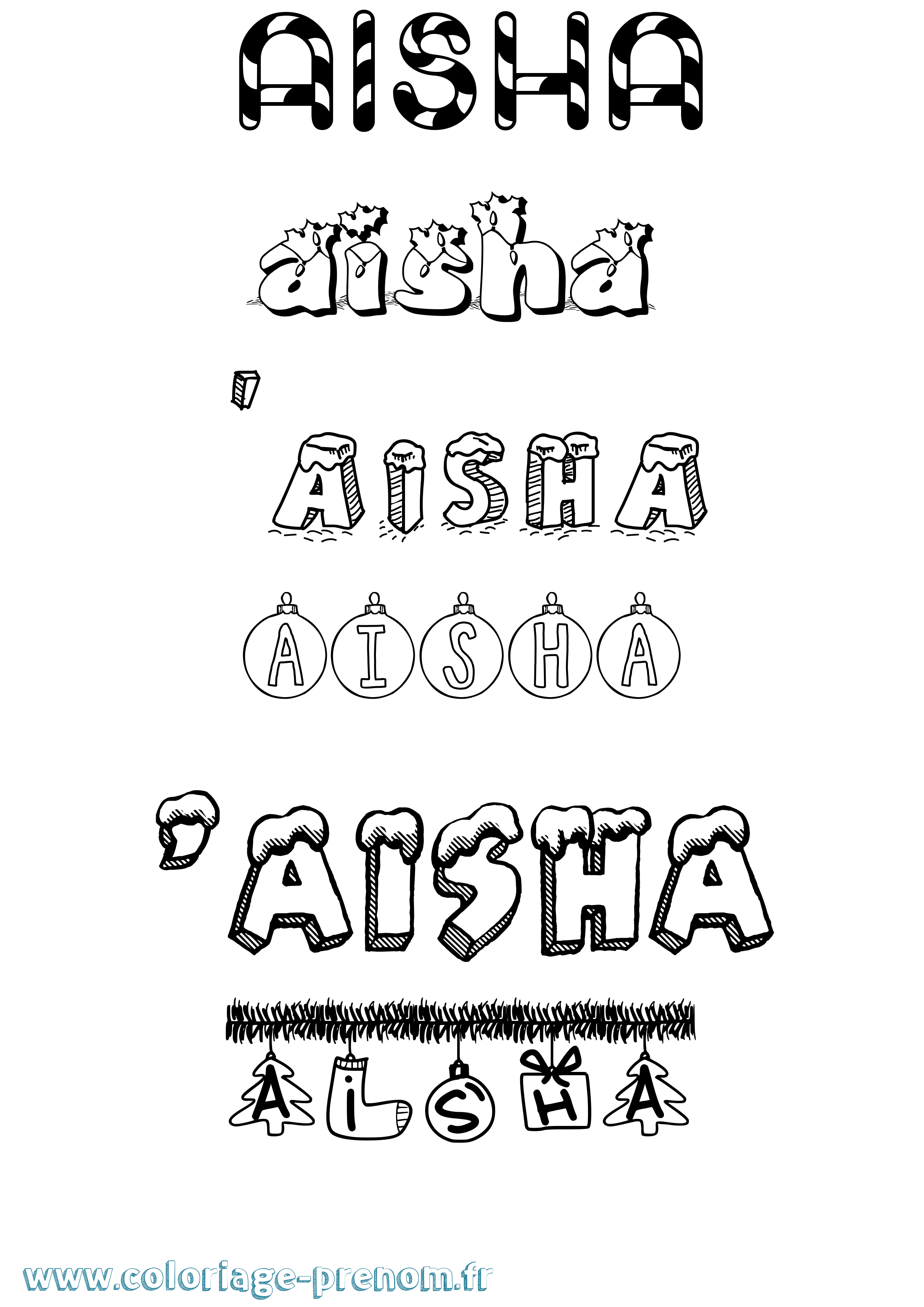 Coloriage prénom 'Aisha Noël
