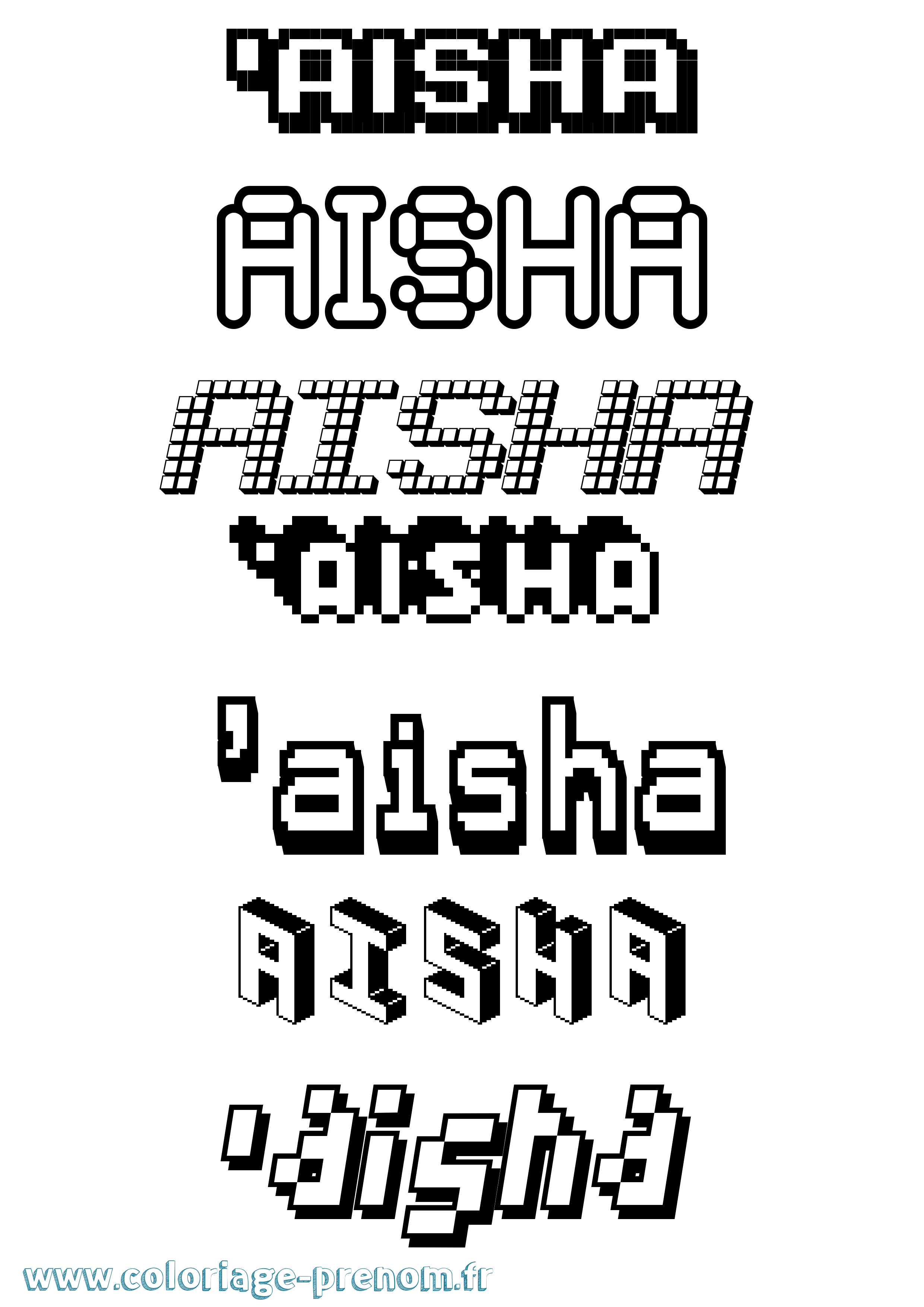 Coloriage prénom 'Aisha Pixel
