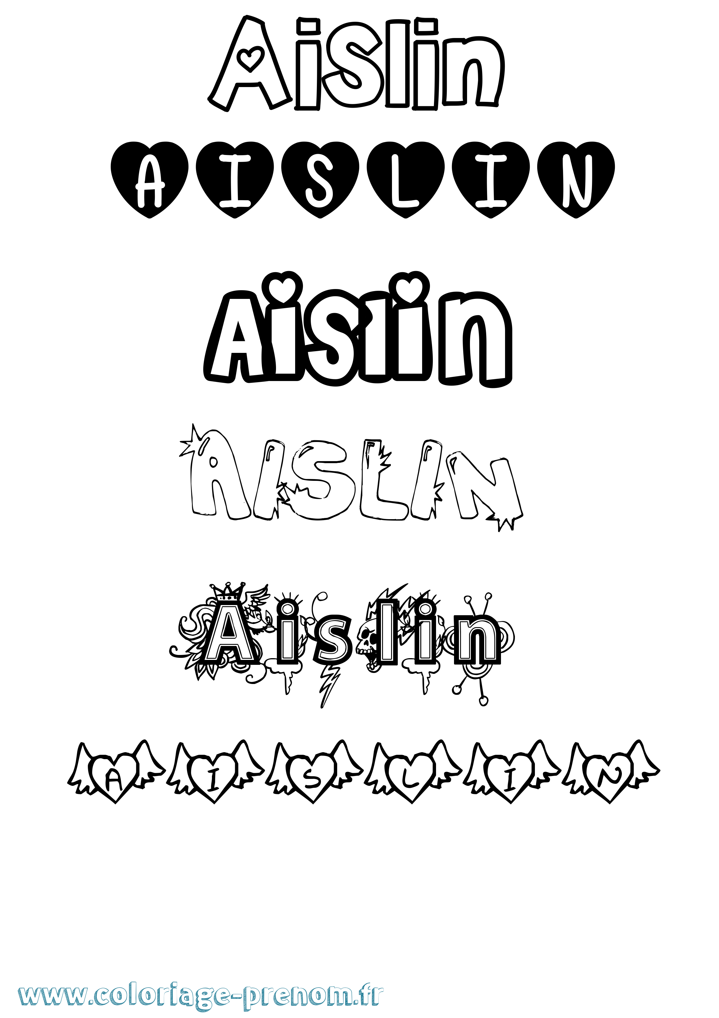 Coloriage prénom Aislin Girly