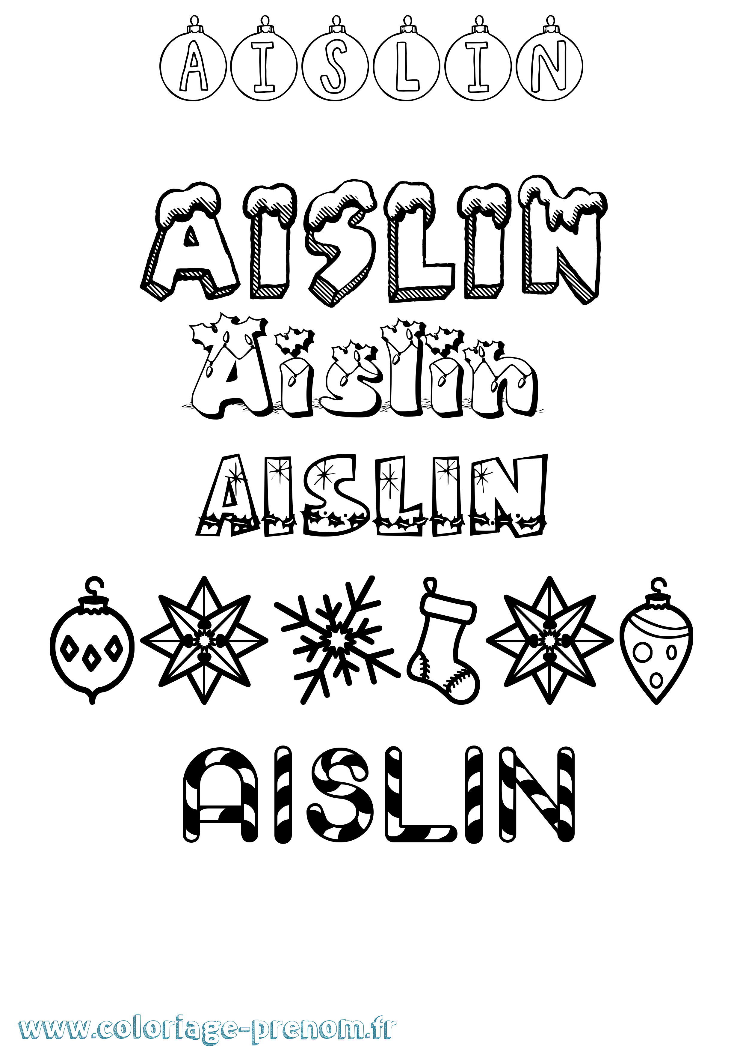 Coloriage prénom Aislin Noël