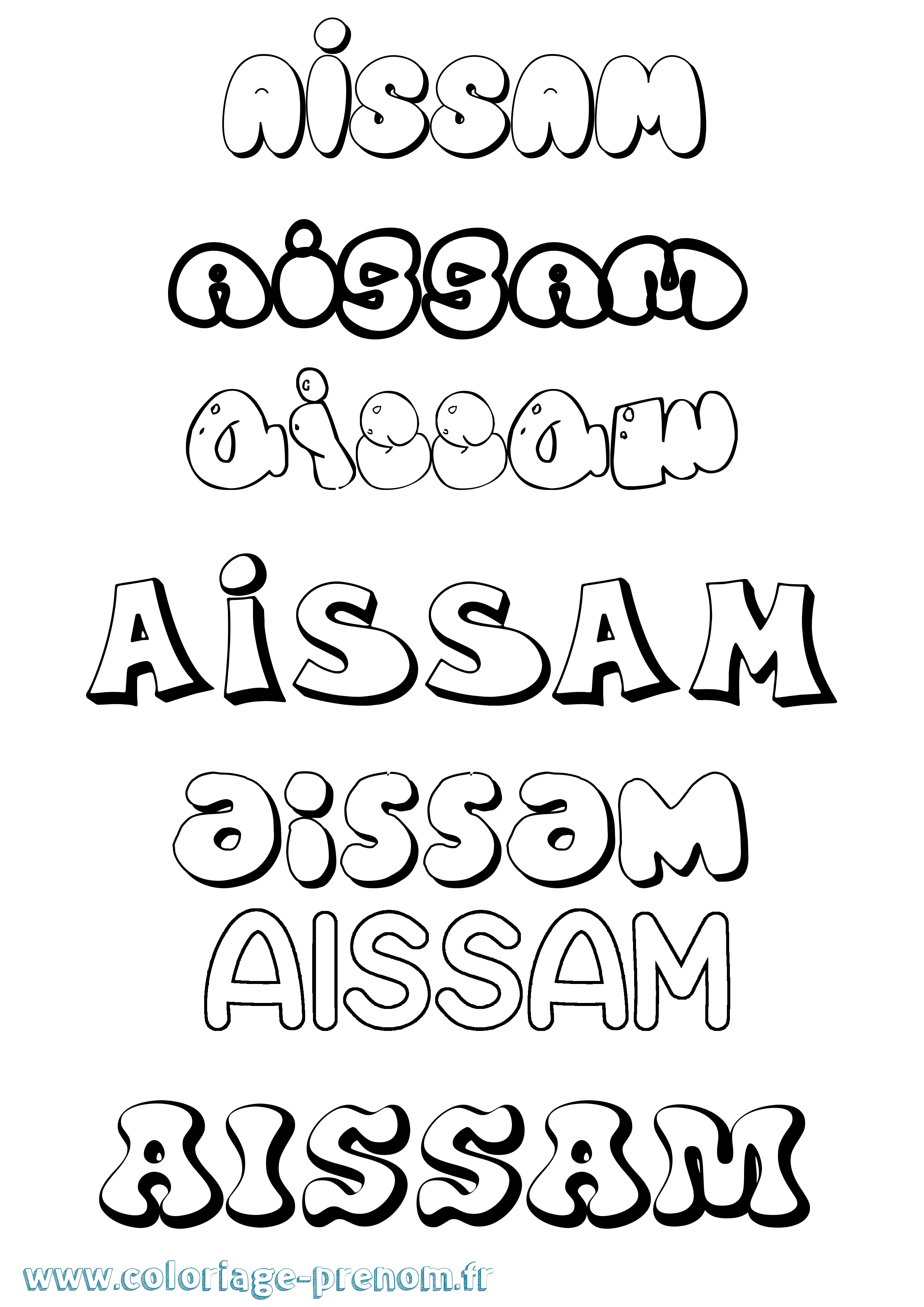 Coloriage prénom Aissam Bubble