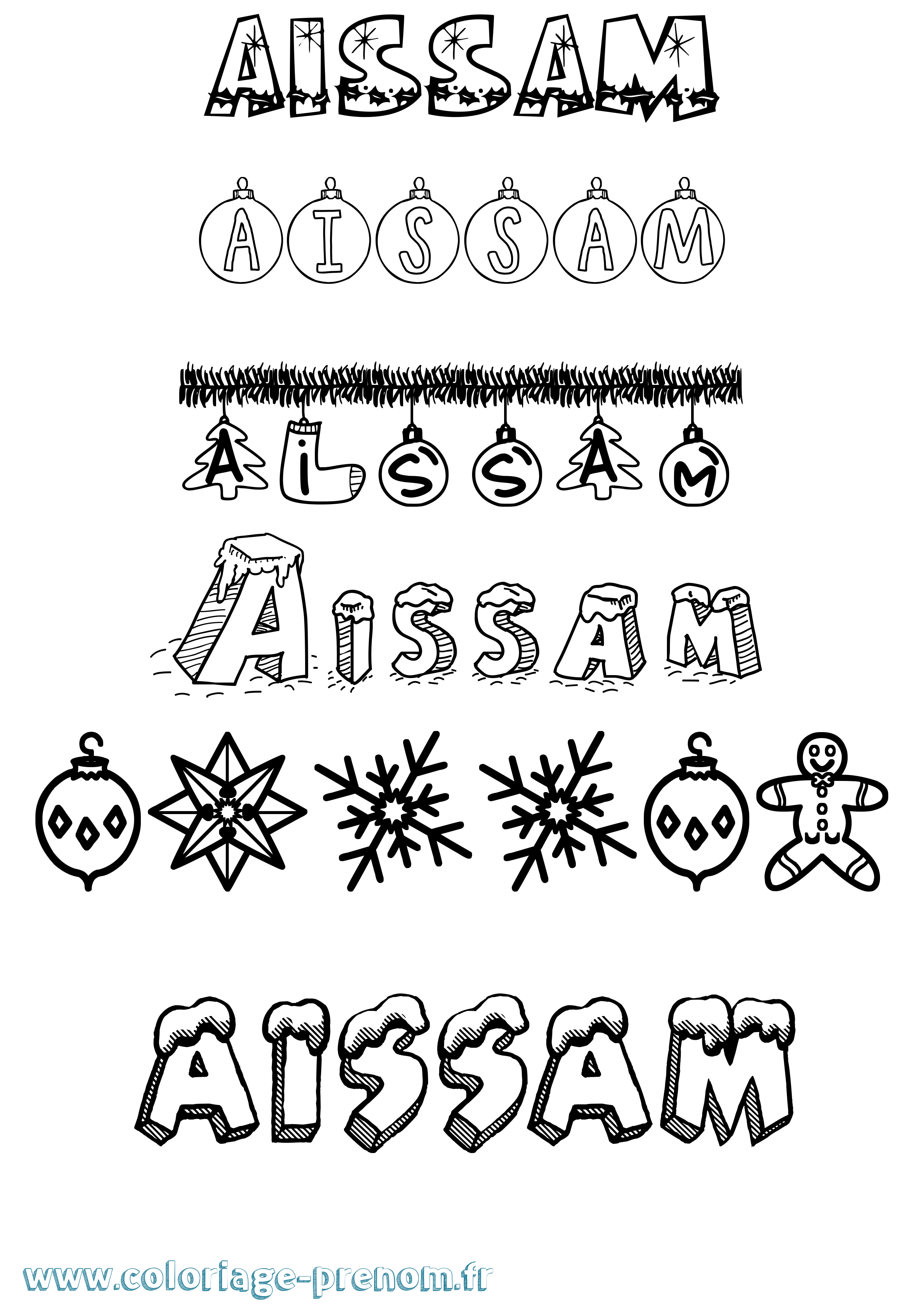 Coloriage Aissam Noël Coloriage prénom Aissam Noël