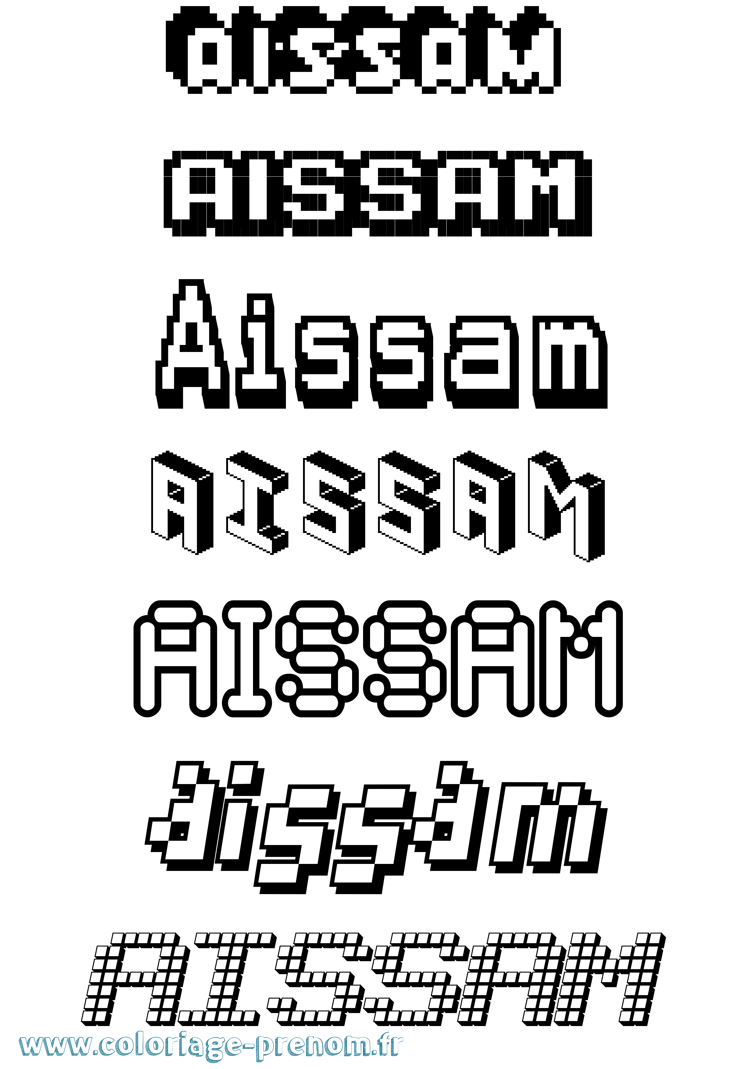 Coloriage prénom Aissam Pixel
