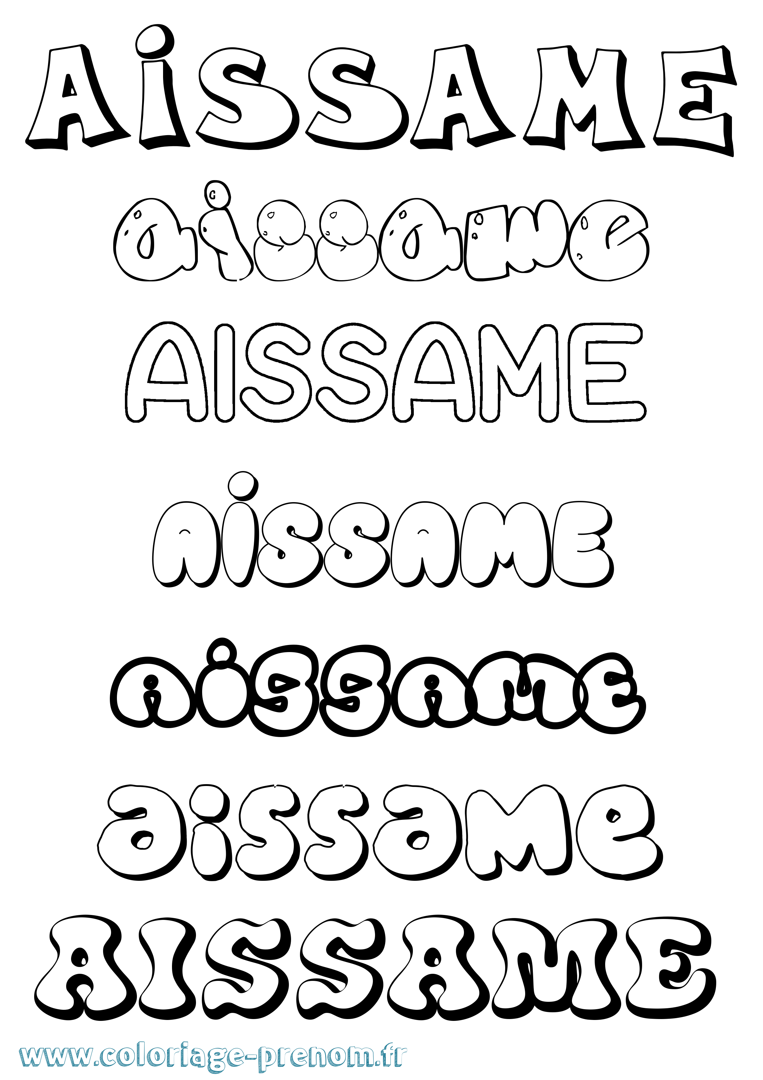 Coloriage prénom Aissame Bubble