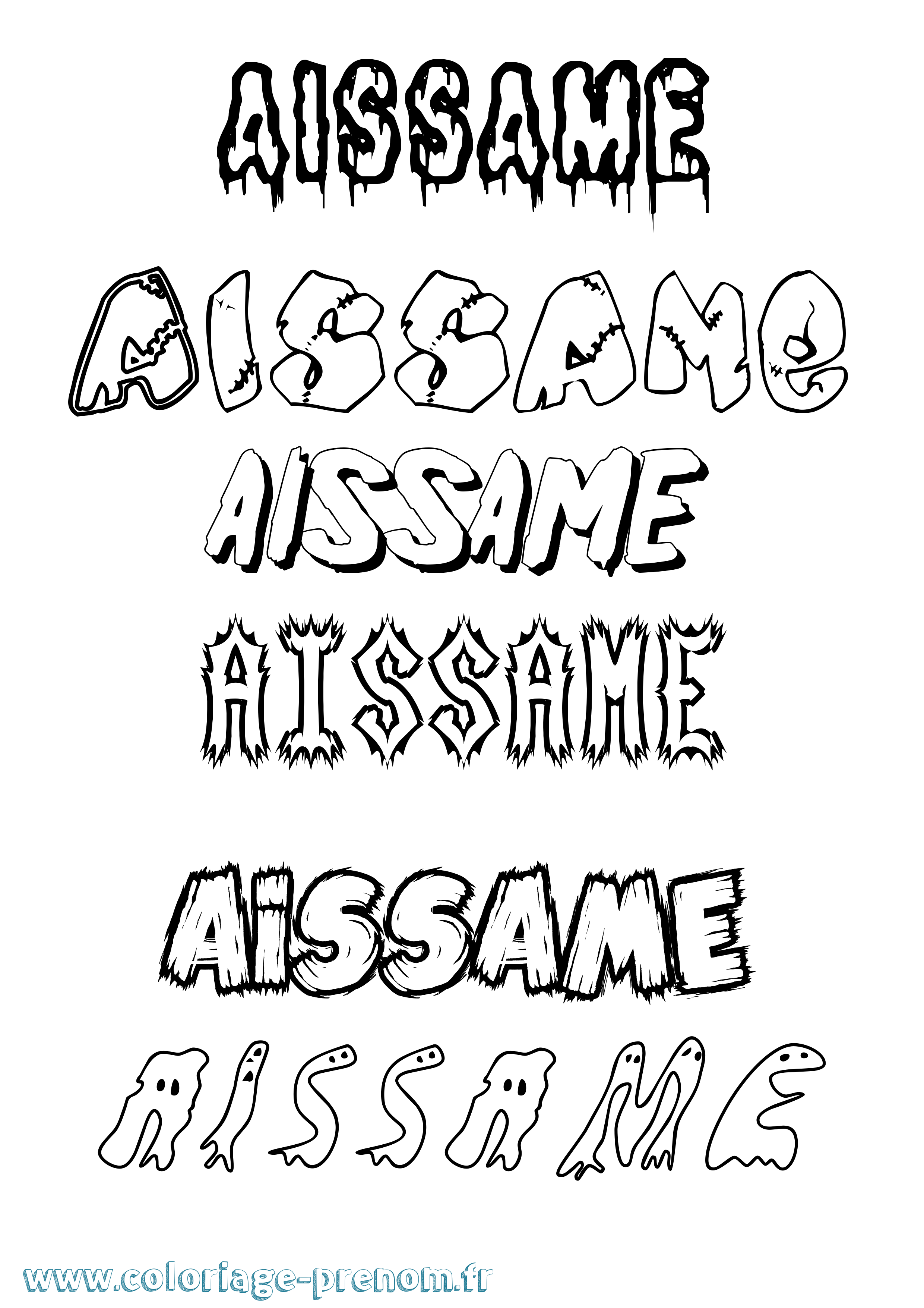Coloriage prénom Aissame Frisson