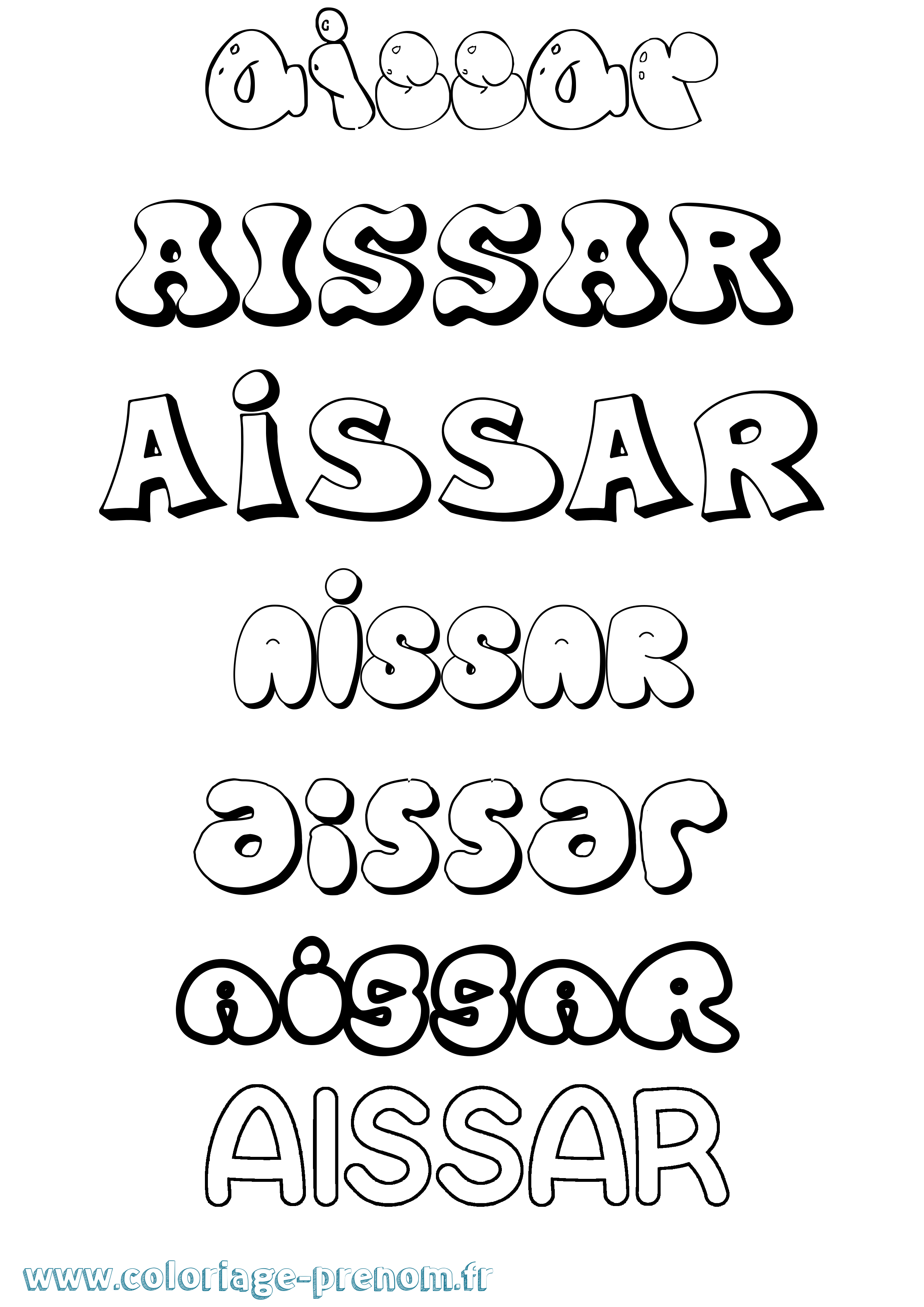 Coloriage prénom Aissar Bubble