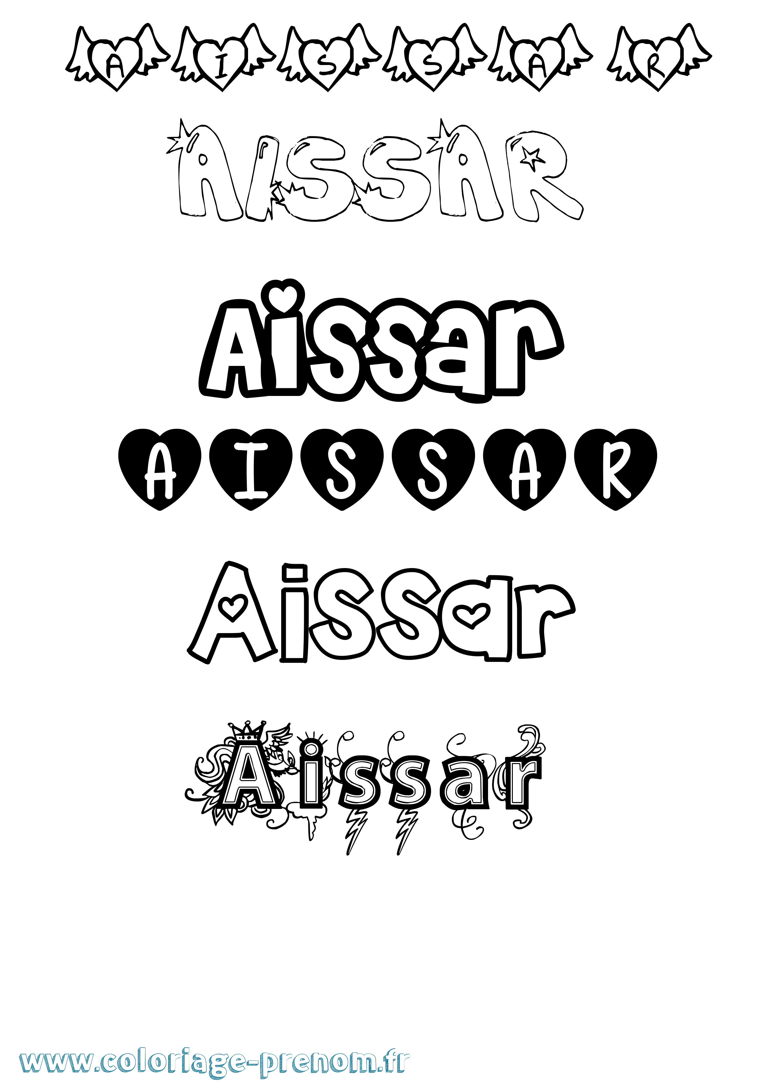 Coloriage prénom Aissar Girly
