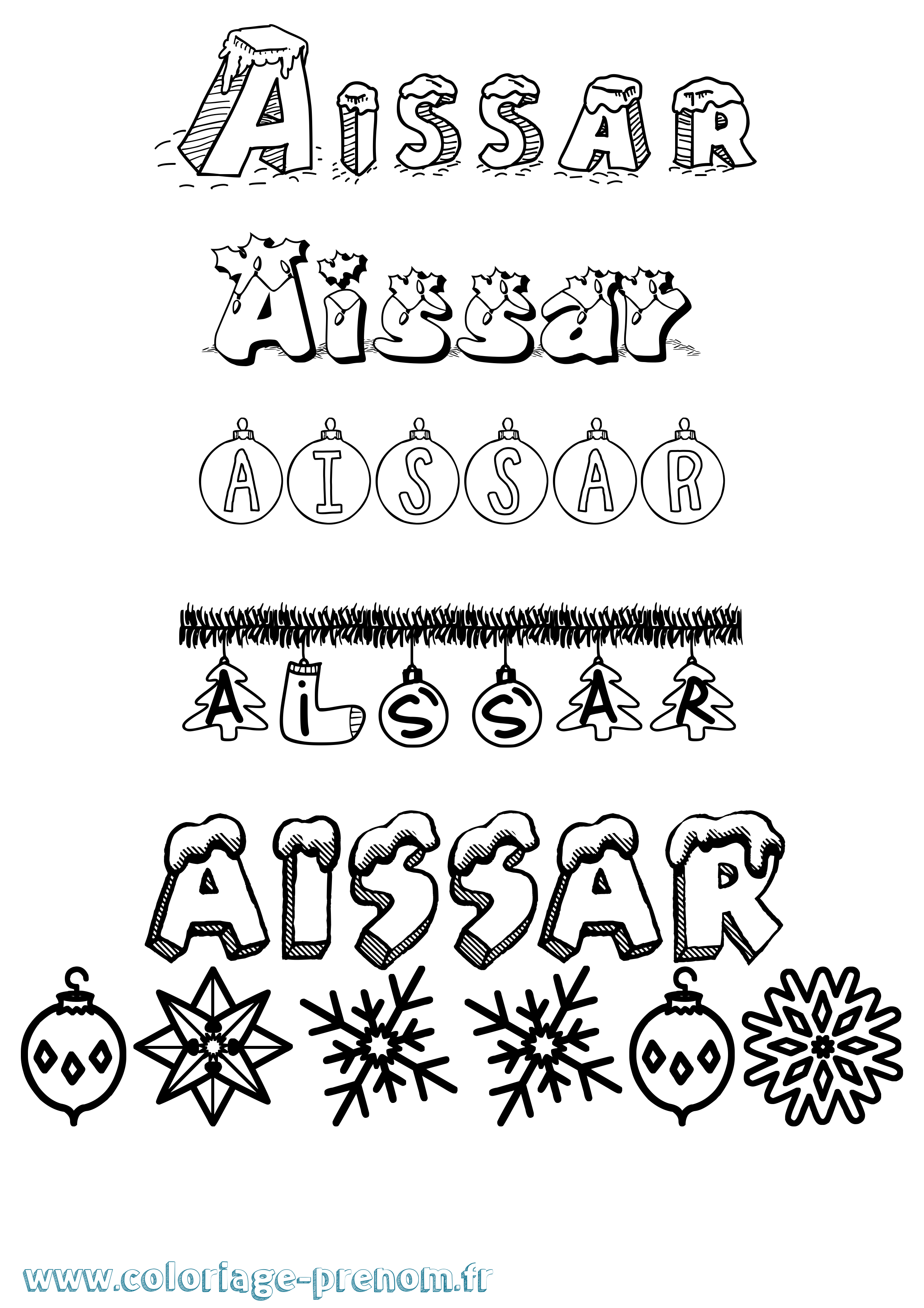 Coloriage prénom Aissar Noël