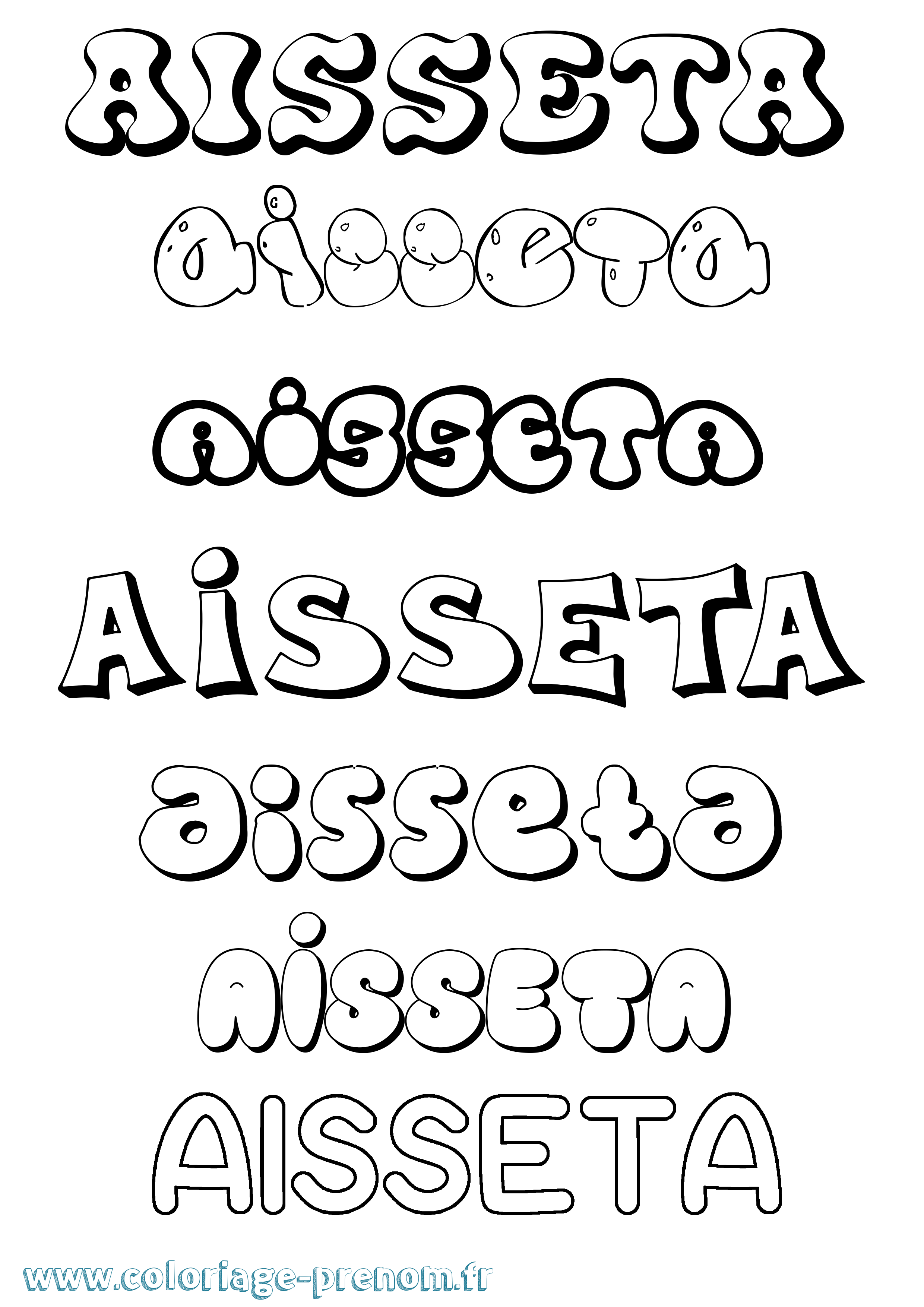 Coloriage prénom Aisseta Bubble