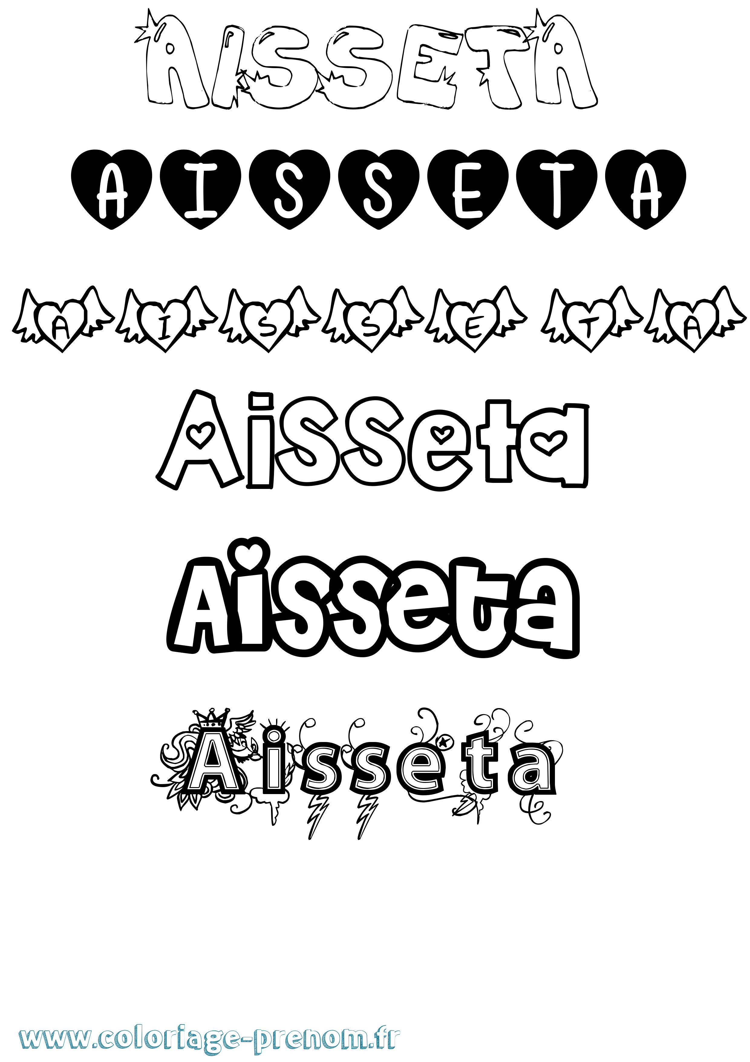 Coloriage prénom Aisseta Girly