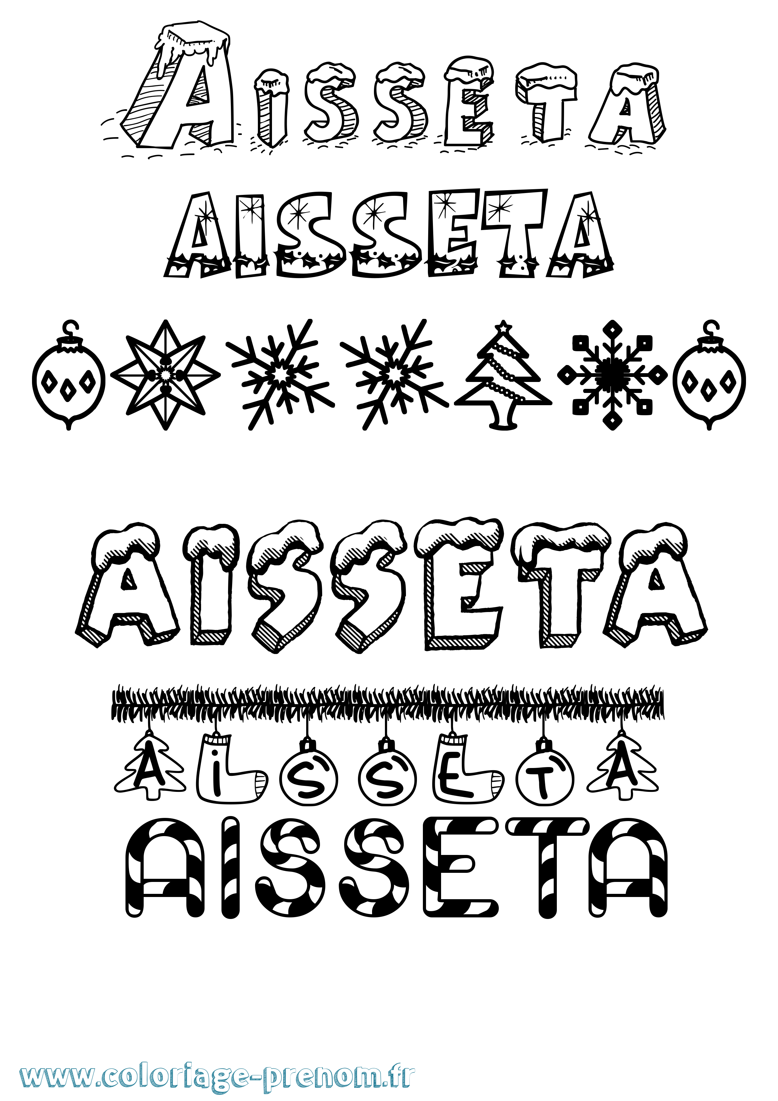 Coloriage prénom Aisseta Noël