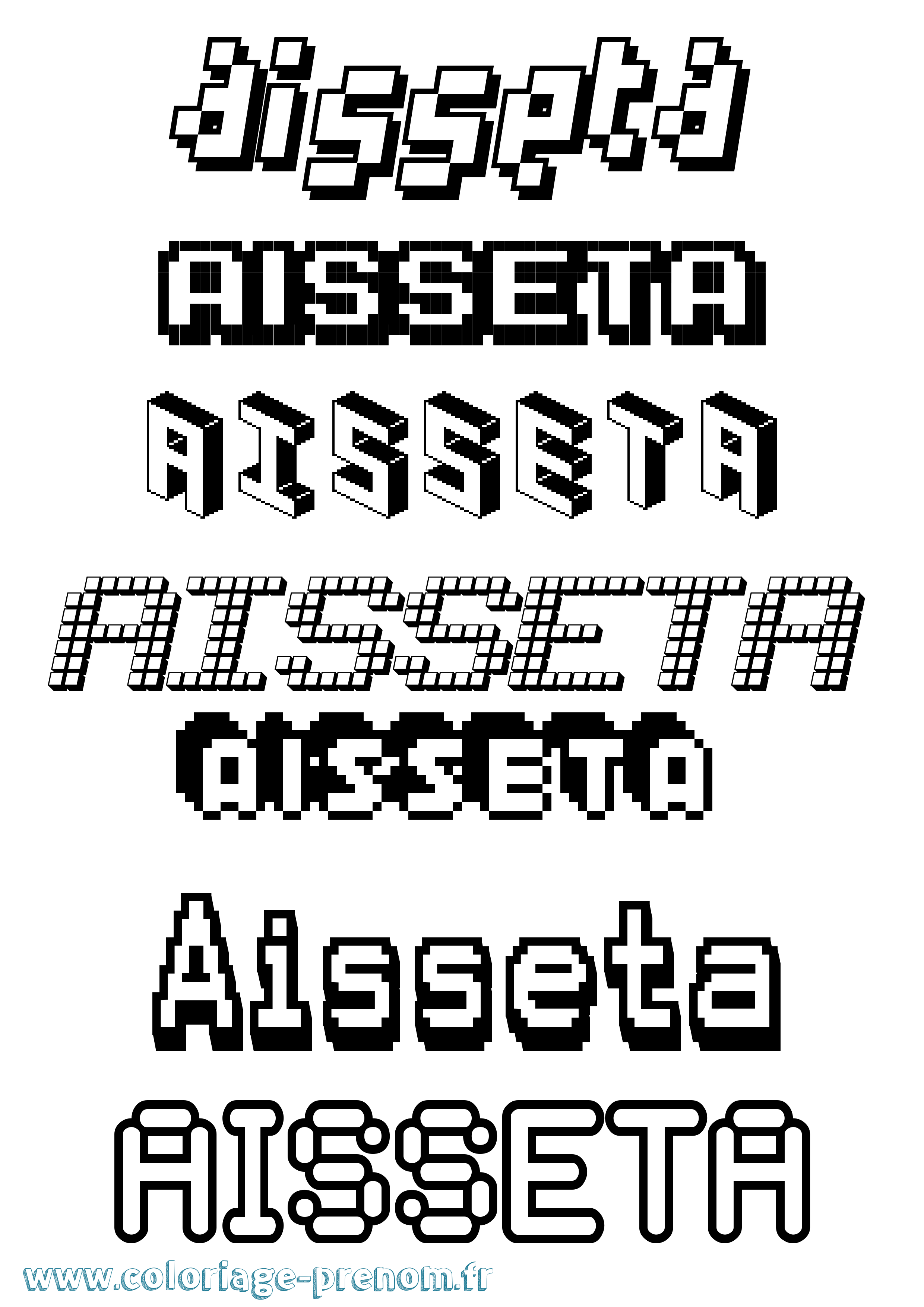 Coloriage prénom Aisseta Pixel