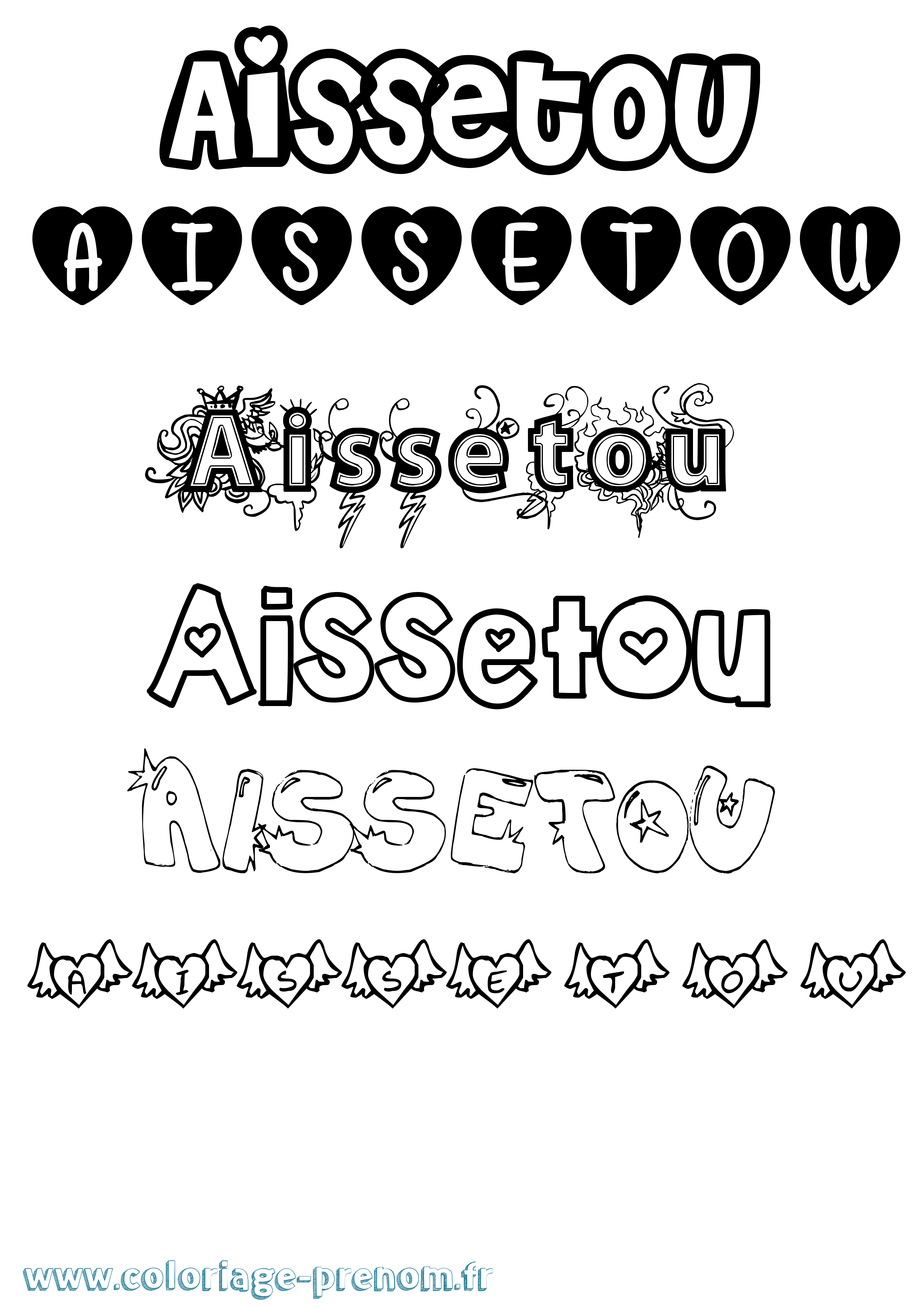 Coloriage prénom Aissetou Girly