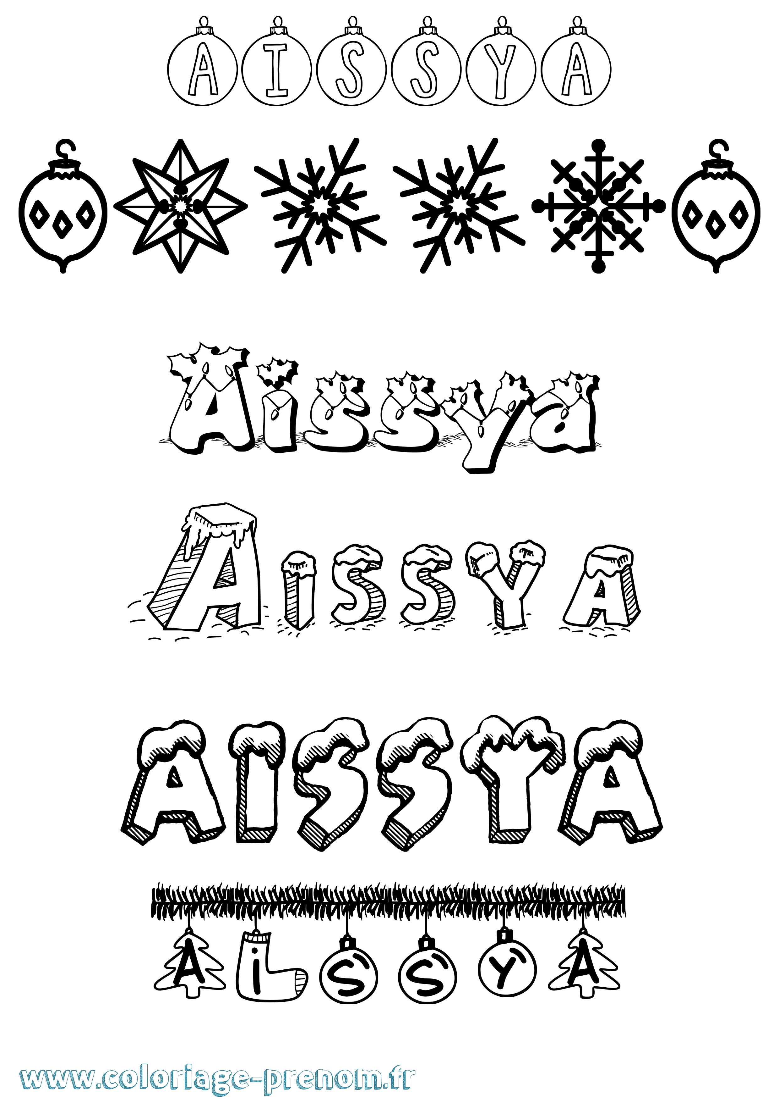Coloriage prénom Aissya Noël