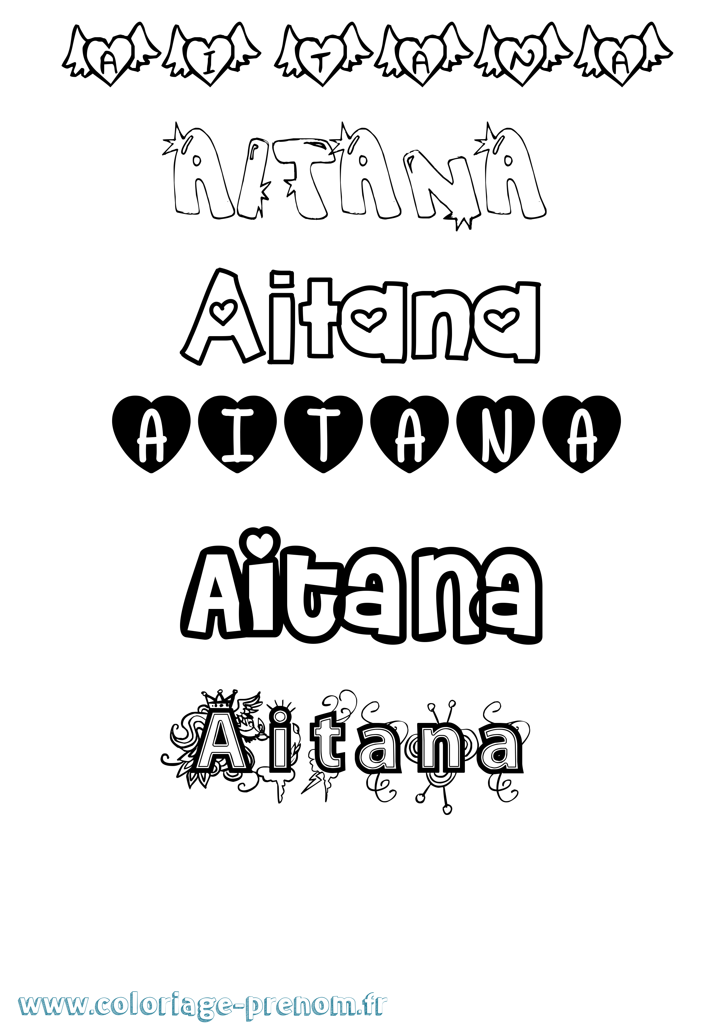 Coloriage prénom Aitana Girly