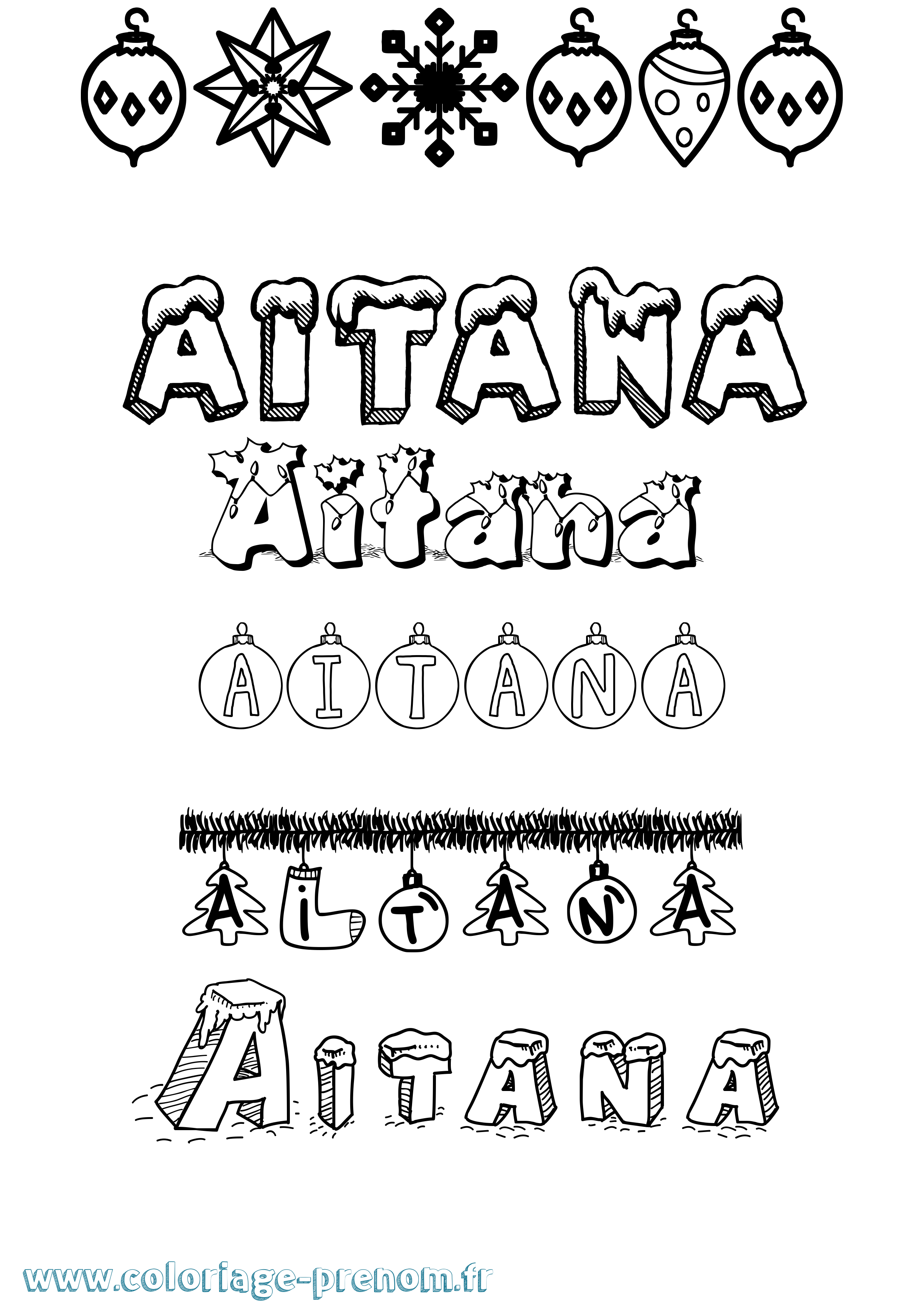 Coloriage Aitana Noël Coloriage prénom Aitana Noël