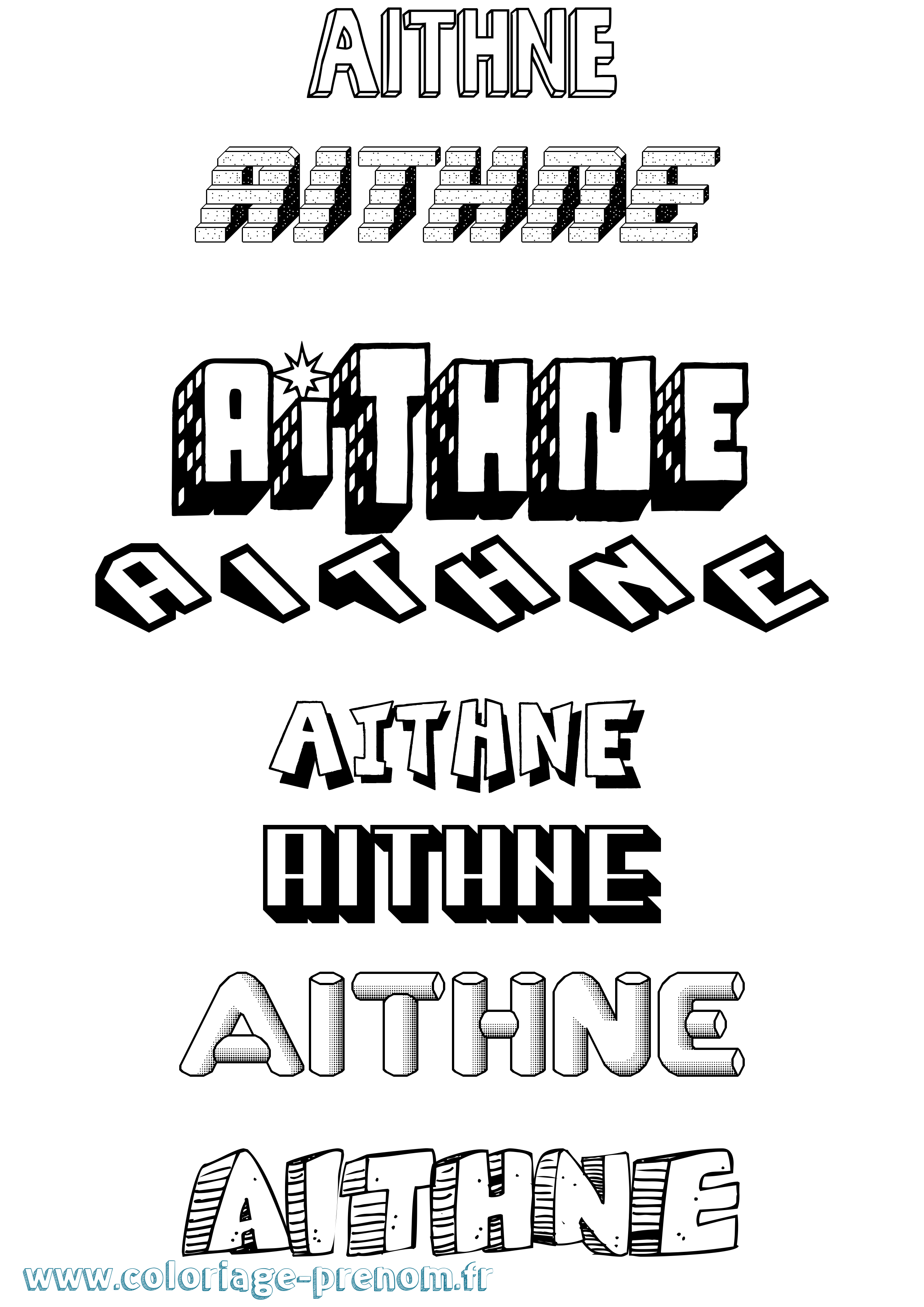 Coloriage Aithne Effet 3D Coloriage prénom Aithne Effet 3D