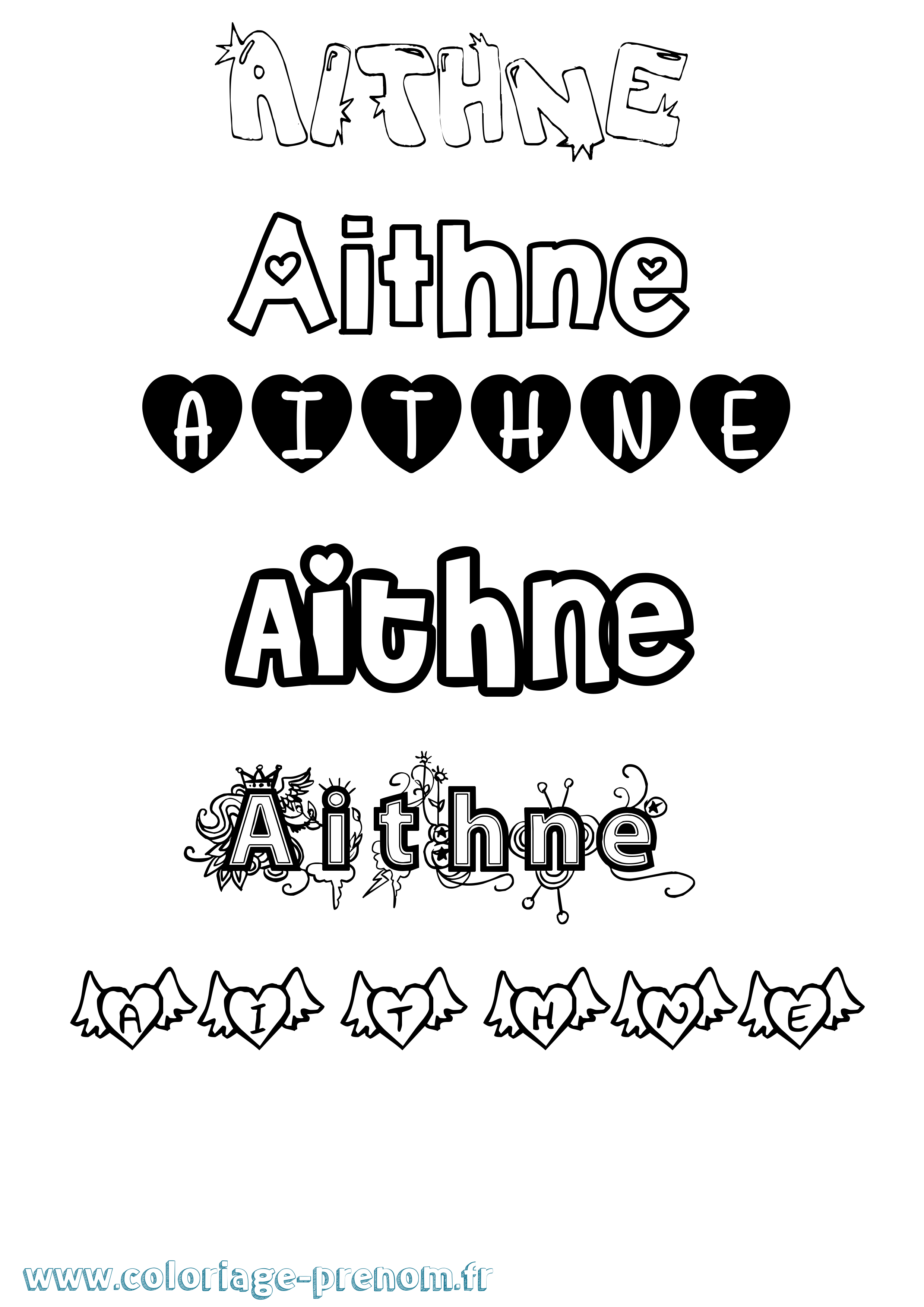 Coloriage prénom Aithne Girly