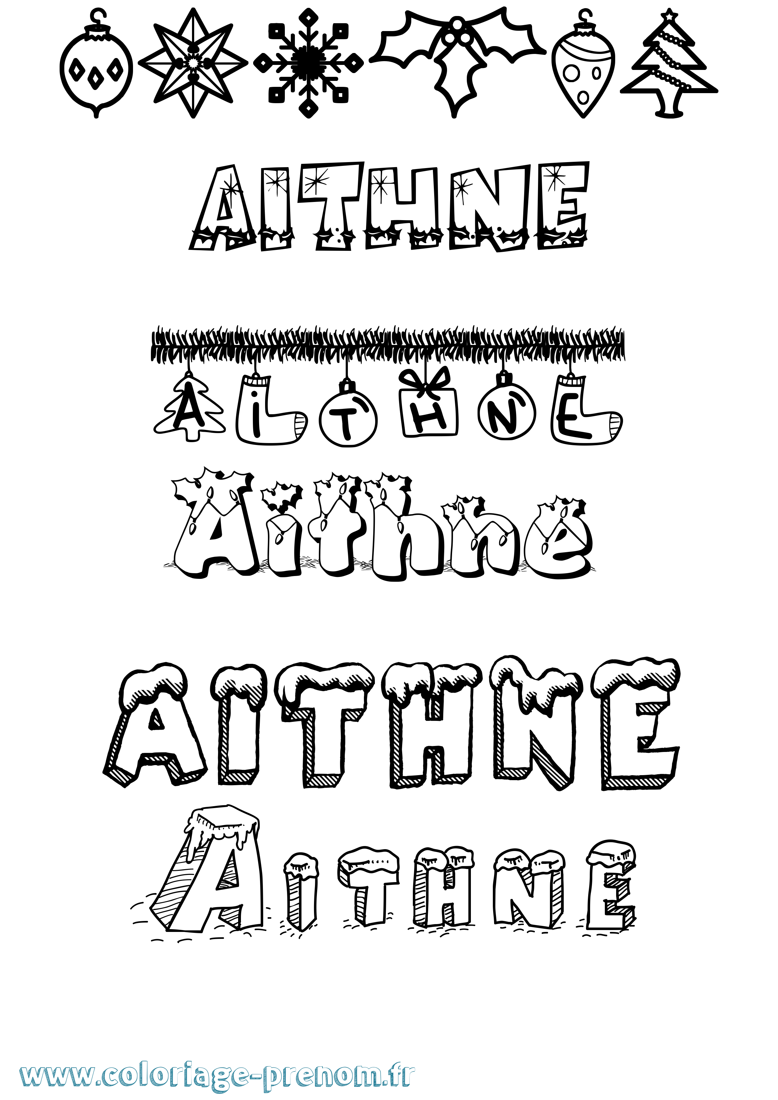 Coloriage Aithne Noël Coloriage prénom Aithne Noël