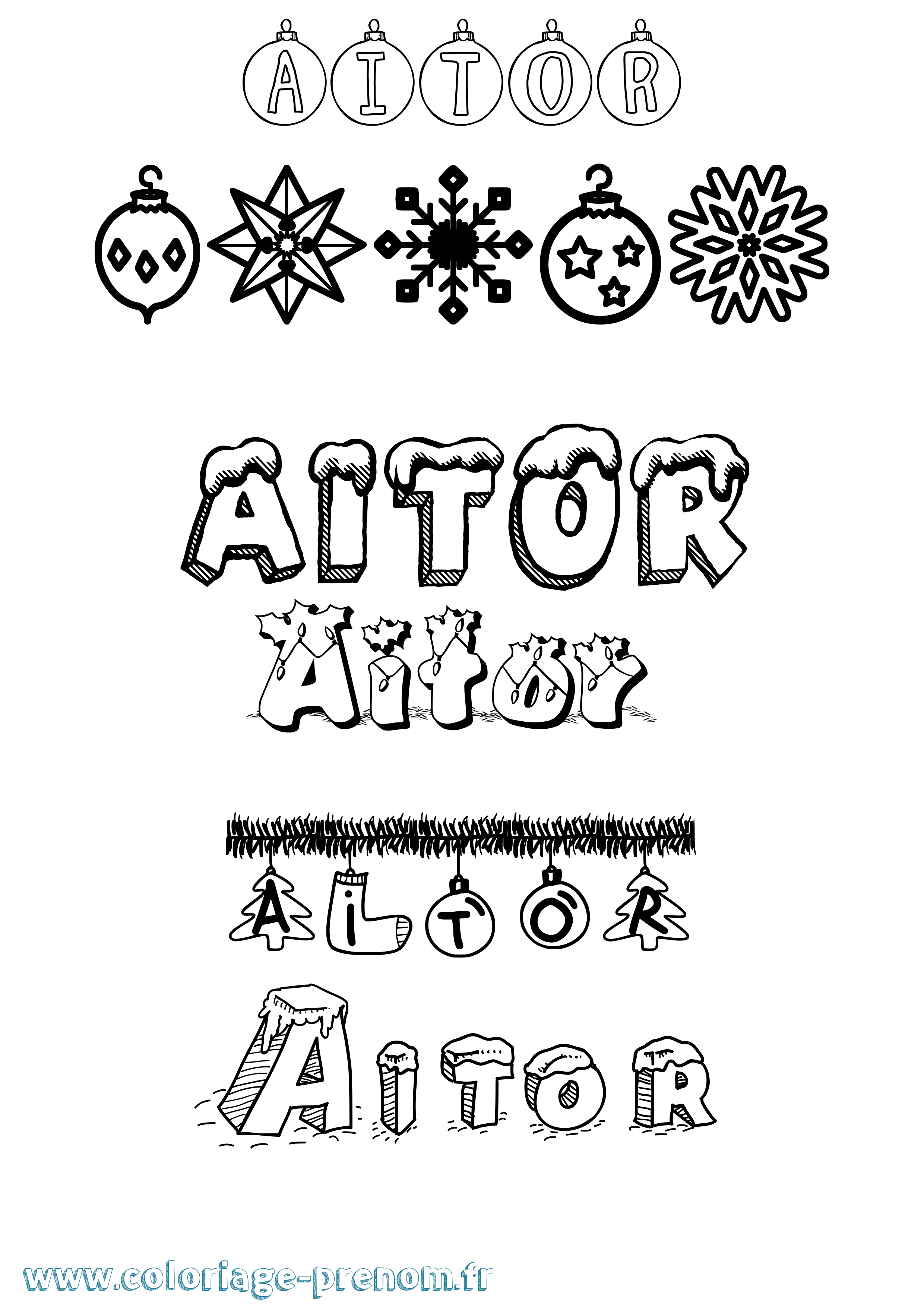 Coloriage Aitor Noël Coloriage prénom Aitor Noël