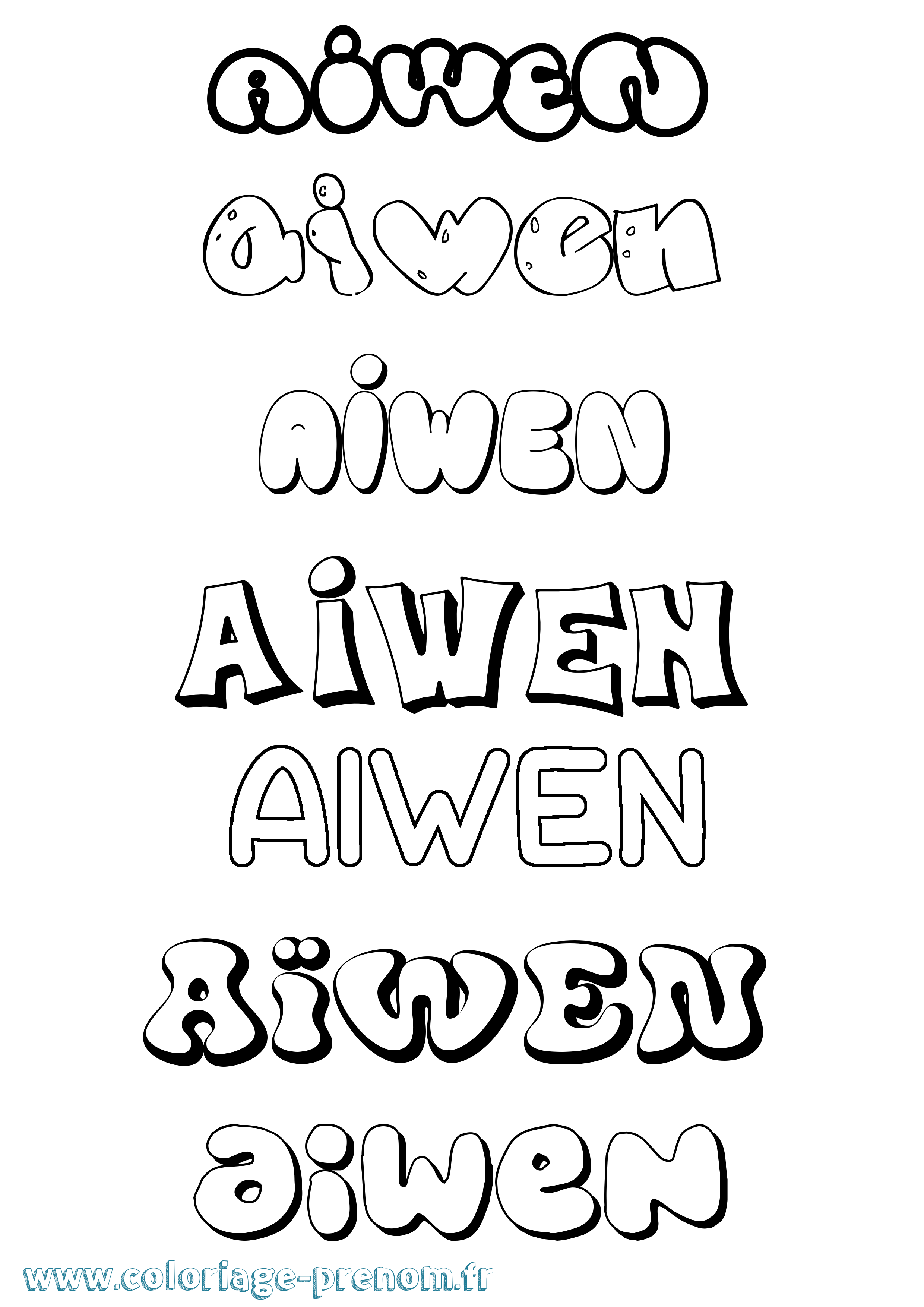 Coloriage prénom Aïwen Bubble