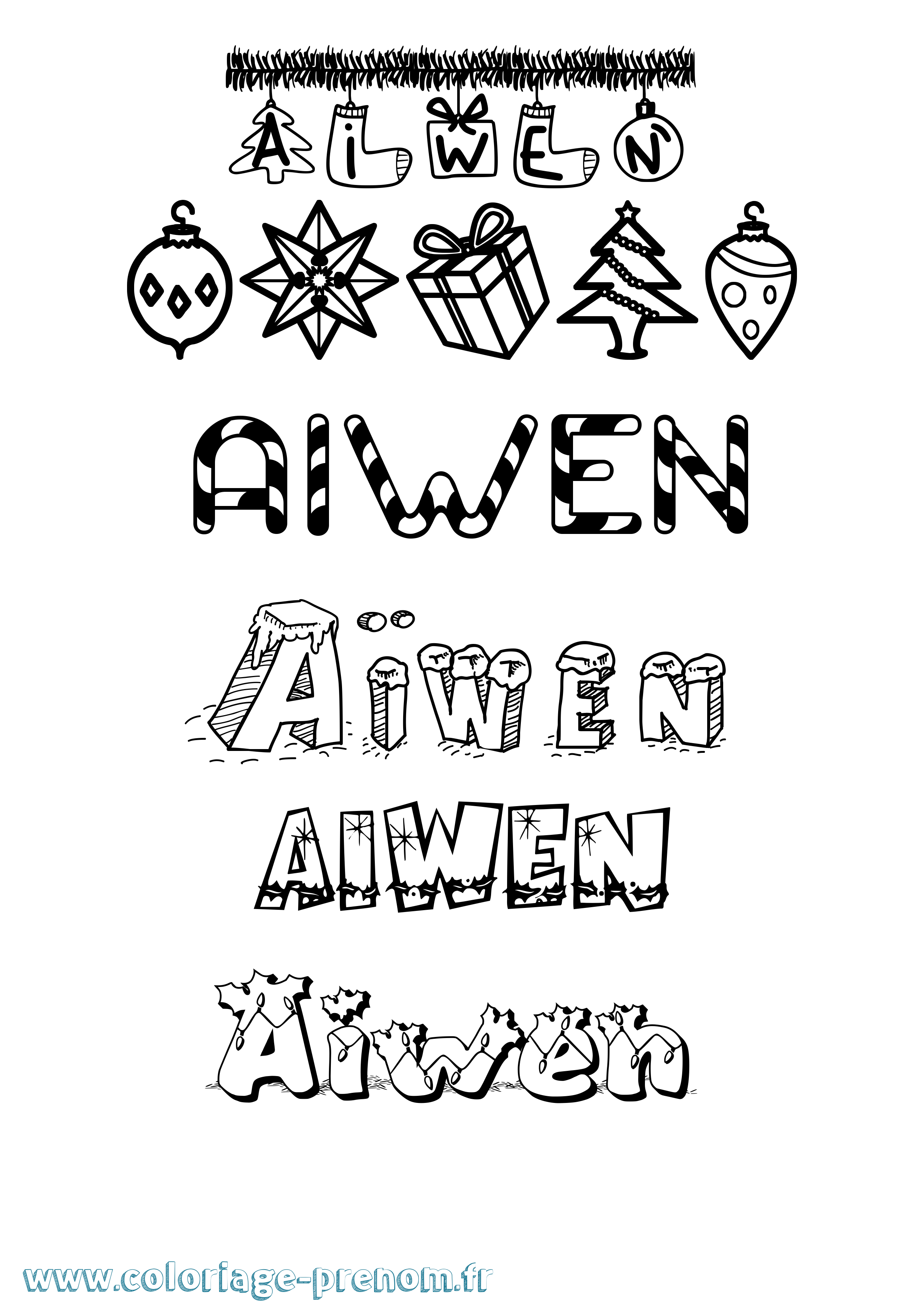 Coloriage prénom Aïwen Noël