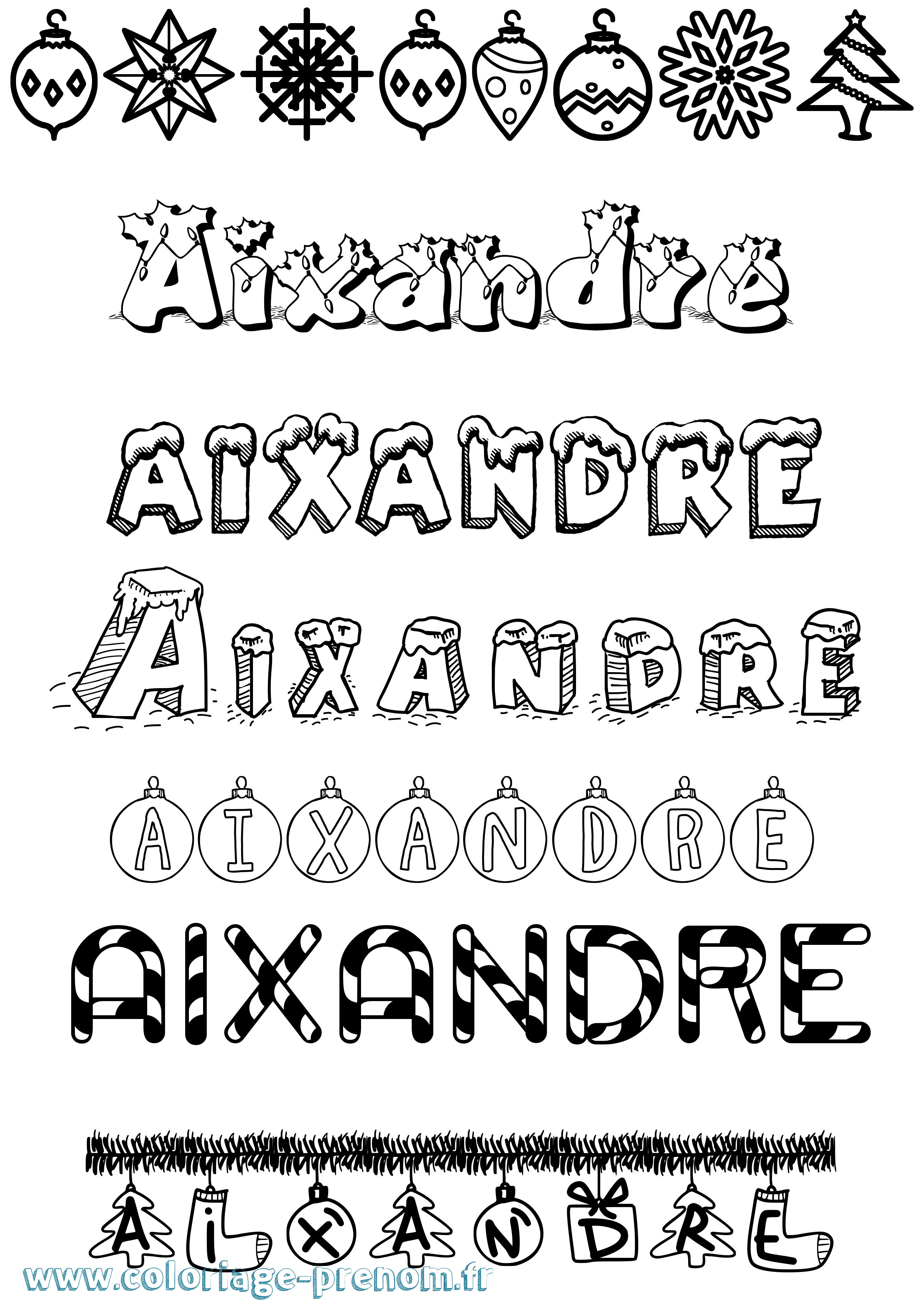 Coloriage Aixandre Noël Coloriage prénom Aixandre Noël
