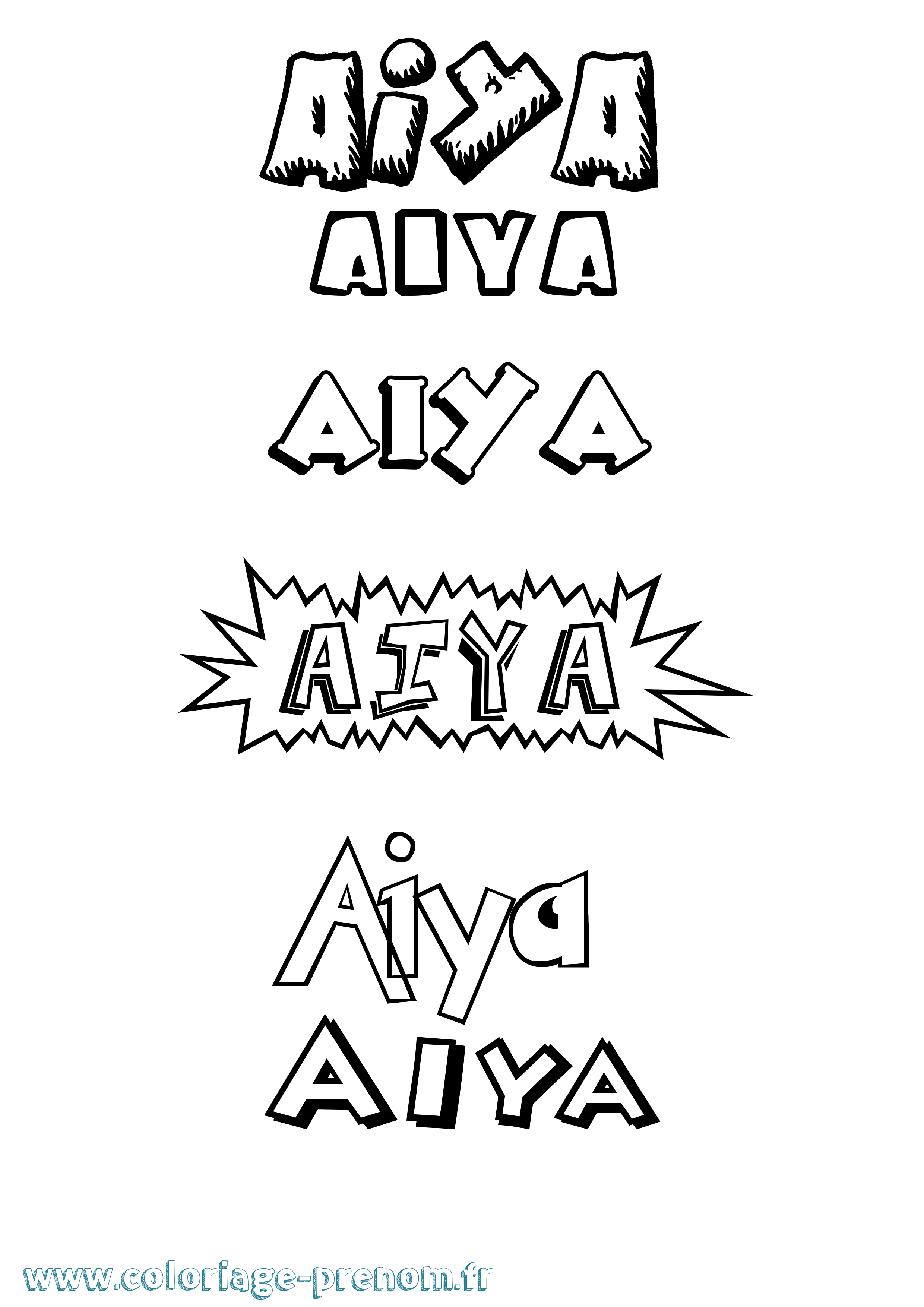 Coloriage prénom Aiya Dessin Animé