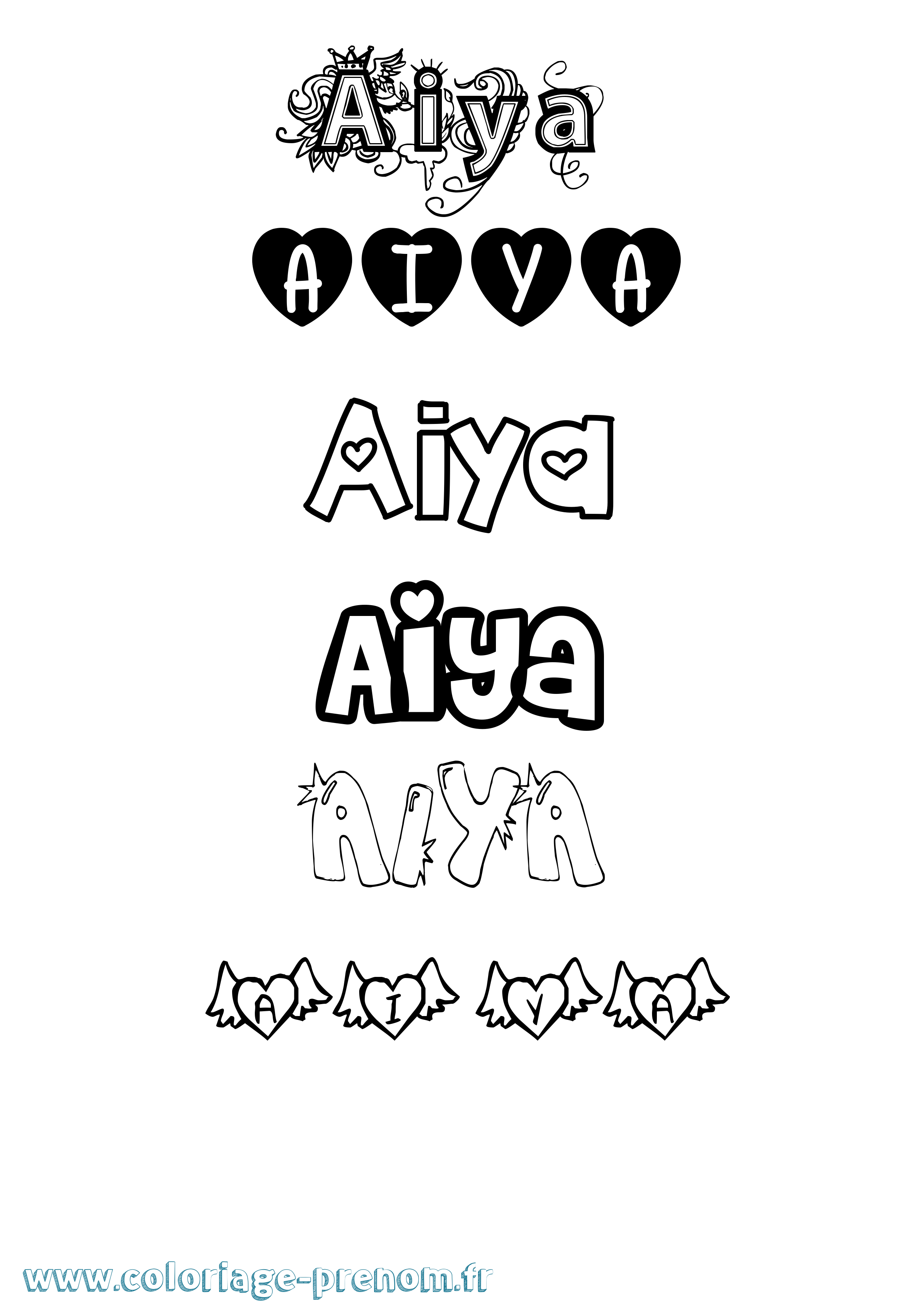 Coloriage prénom Aiya Girly