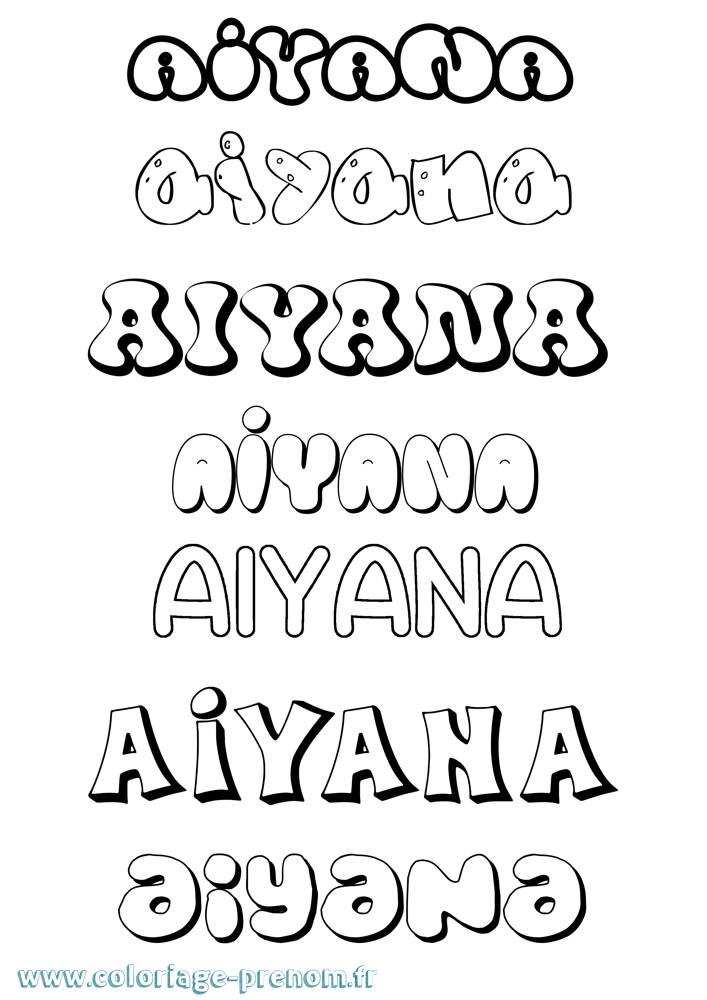 Coloriage prénom Aiyana Bubble