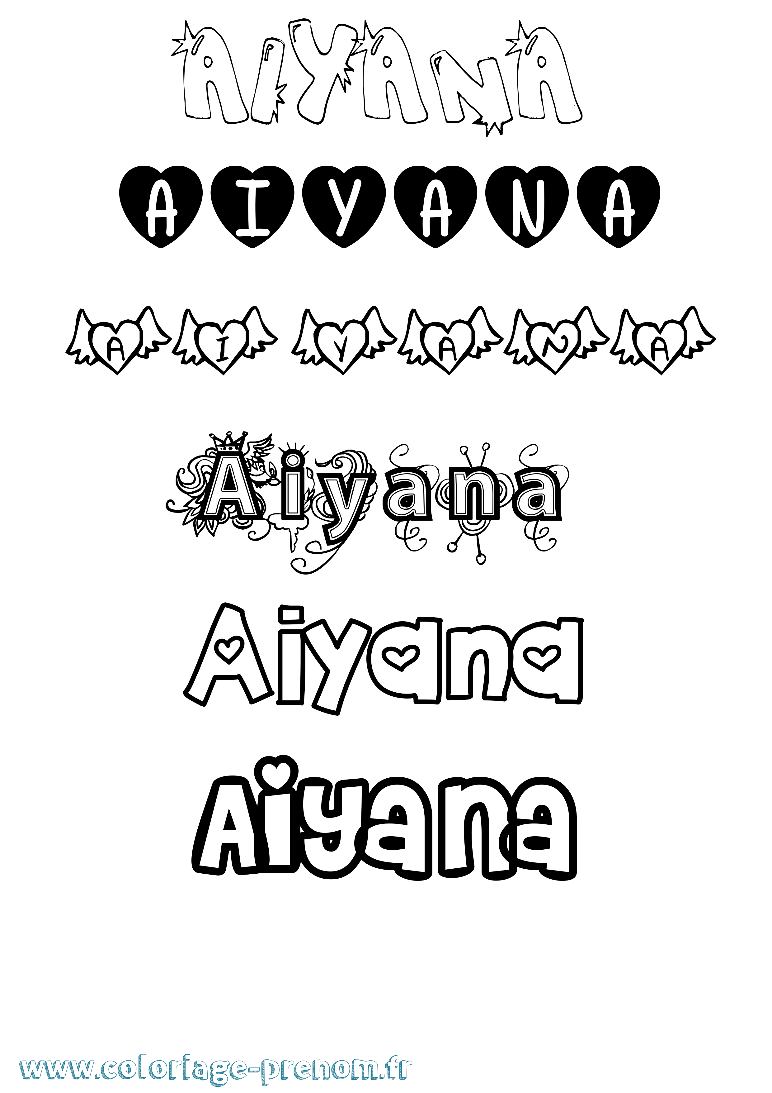 Coloriage prénom Aiyana Girly