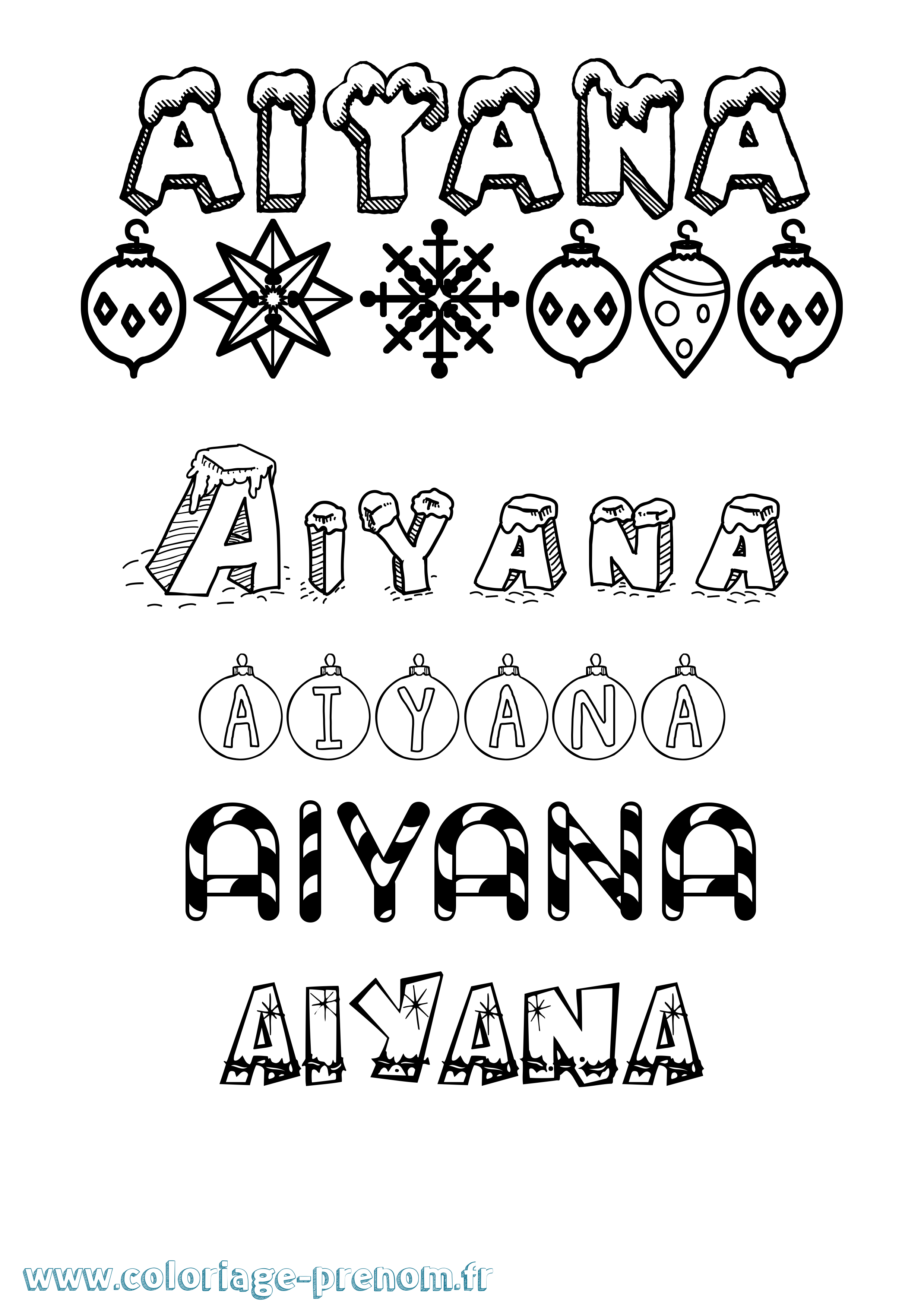 Coloriage Aiyana Noël Coloriage prénom Aiyana Noël
